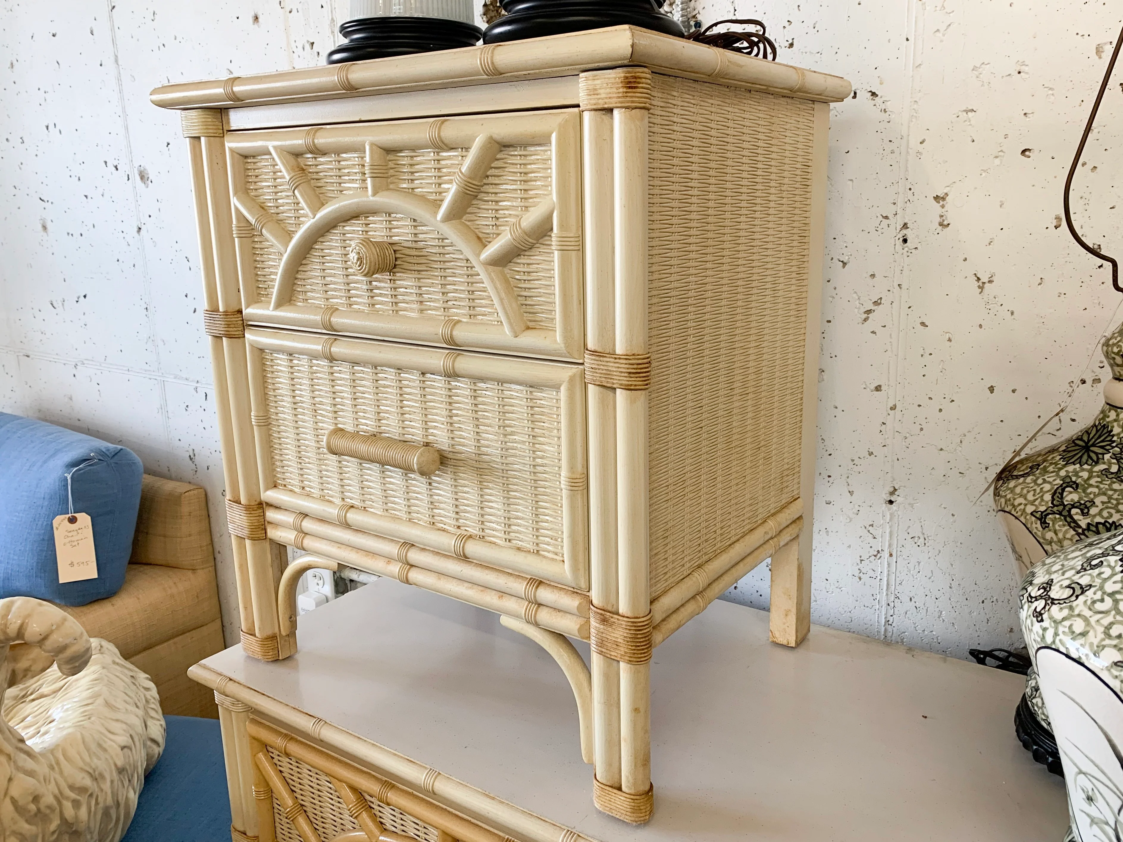 Sunburst Faux Bamboo Dresser and Night Stand - Image 4