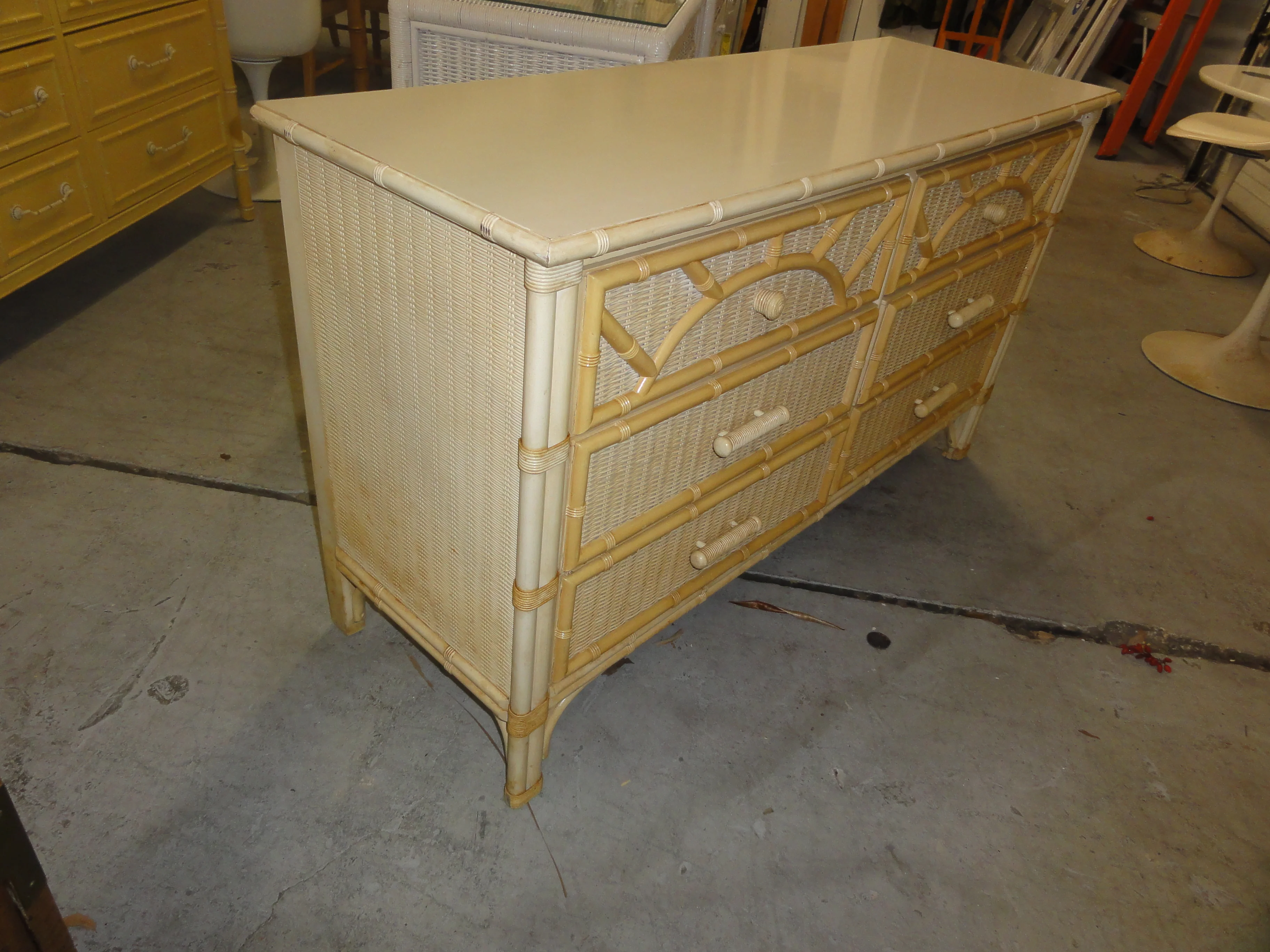 Sunburst Faux Bamboo Dresser and Night Stand - Image 5