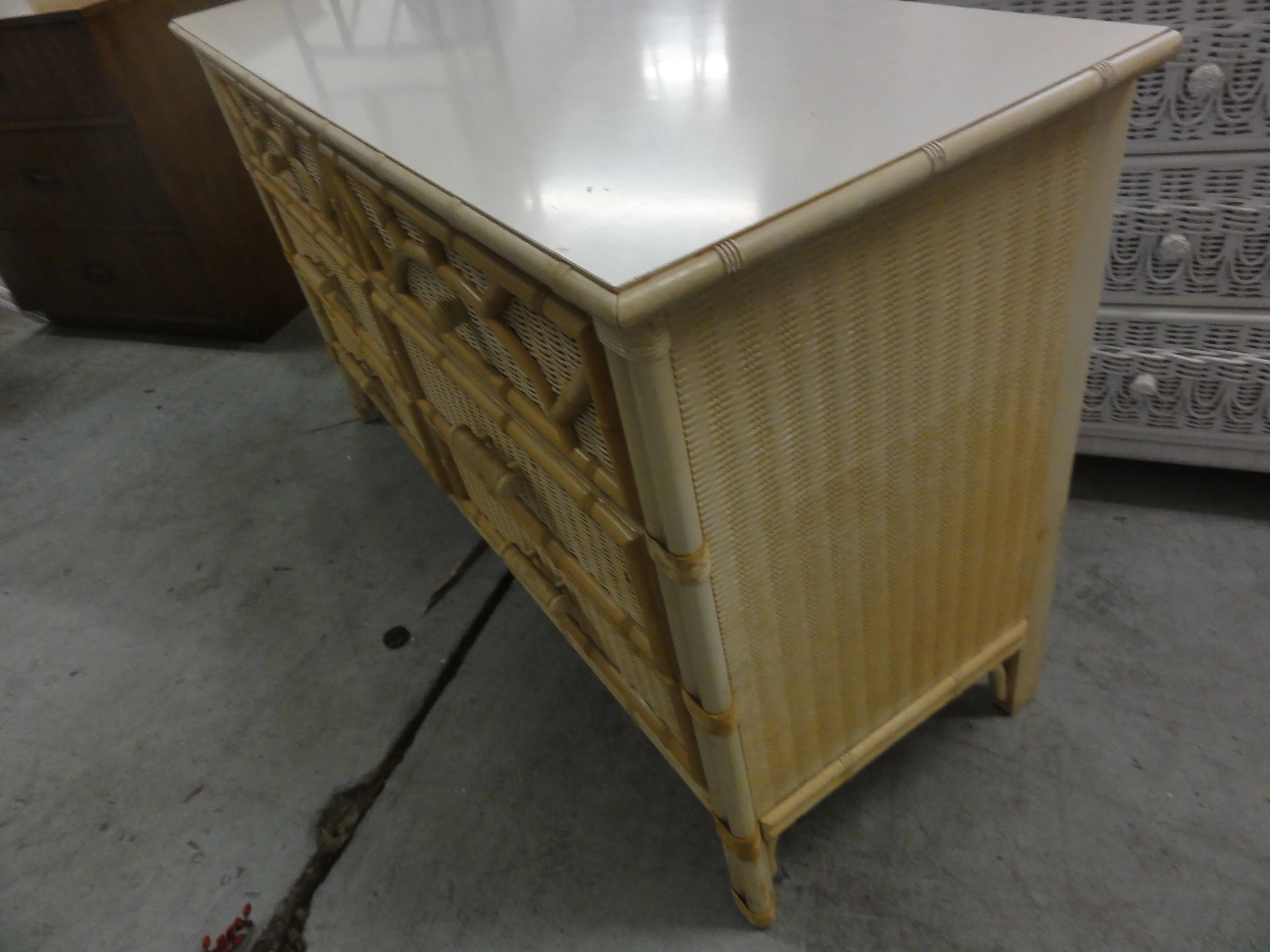 Sunburst Faux Bamboo Dresser and Night Stand - Image 6