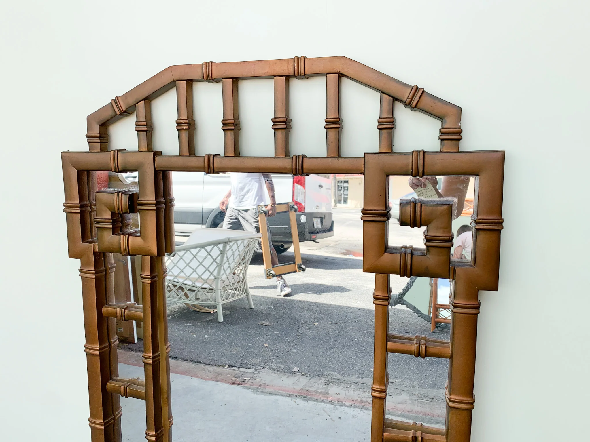 Faux Bamboo Greek Key Mirror - Image 2