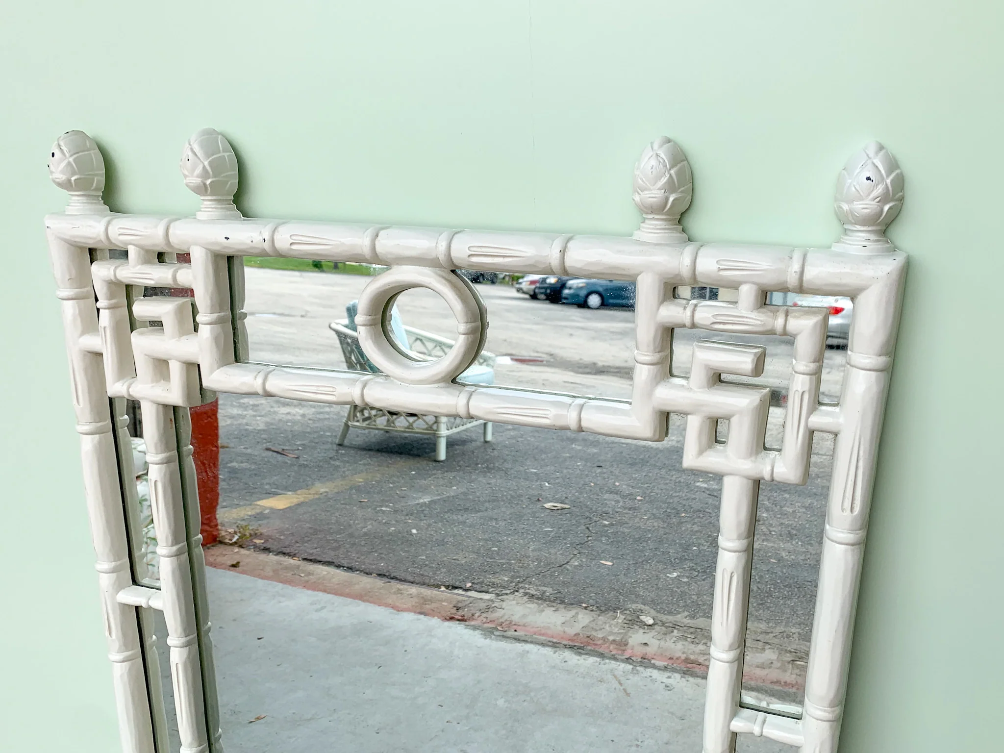 Faux Bamboo Greek Key Mirror - Image 2
