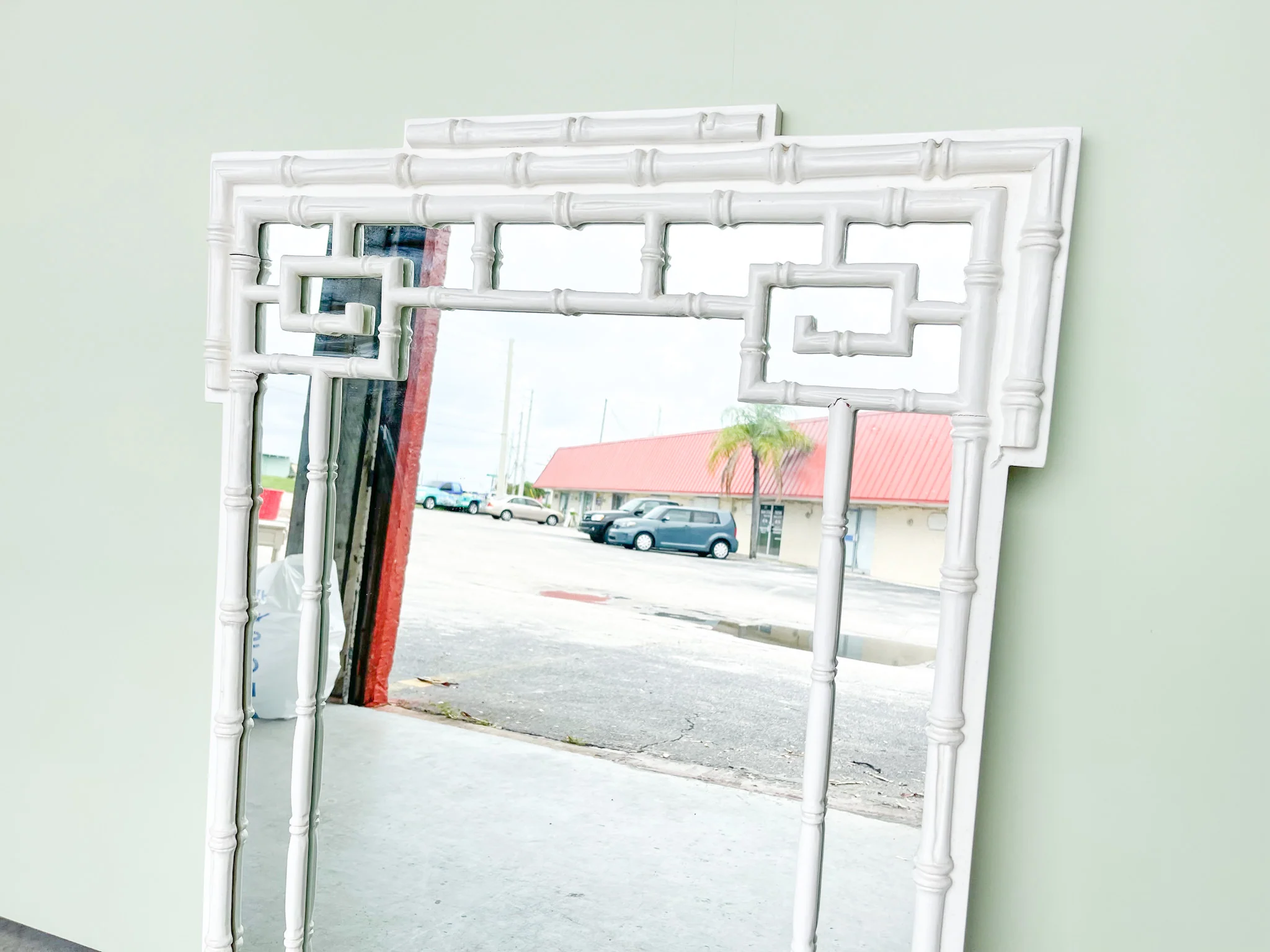 Faux Bamboo Greek Key Mirror - Image 3
