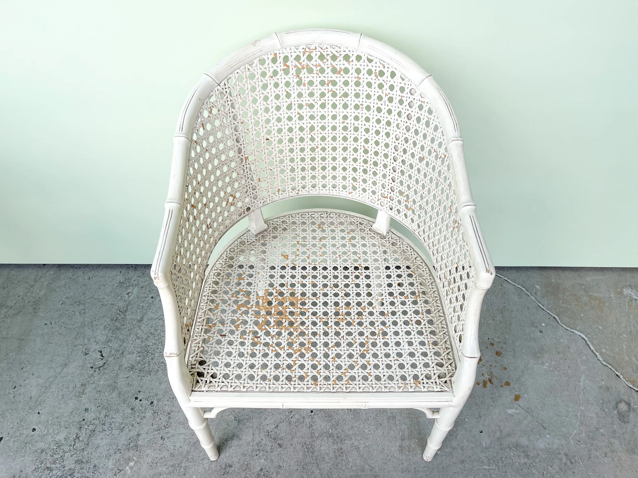 Pair of Faux Bamboo and Cane Barrel Chairs - Image 3