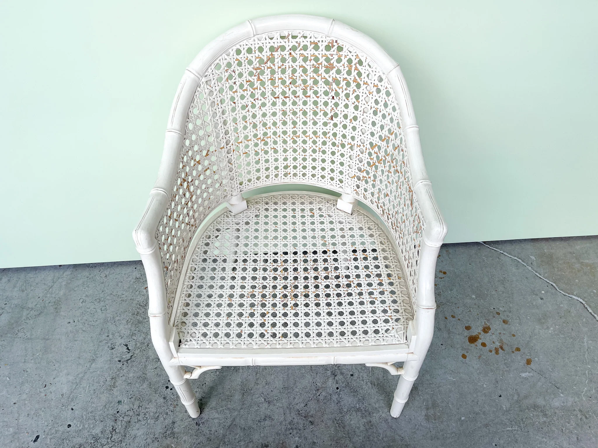 Pair of Faux Bamboo and Cane Barrel Chairs - Image 4