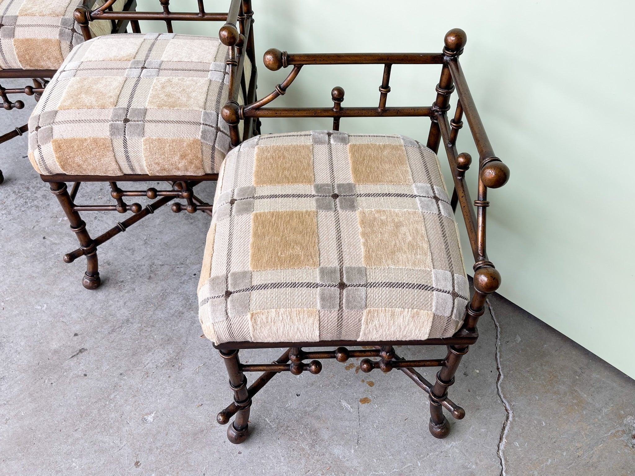 Faux Bamboo Metal Three Seat Bench - Image 2