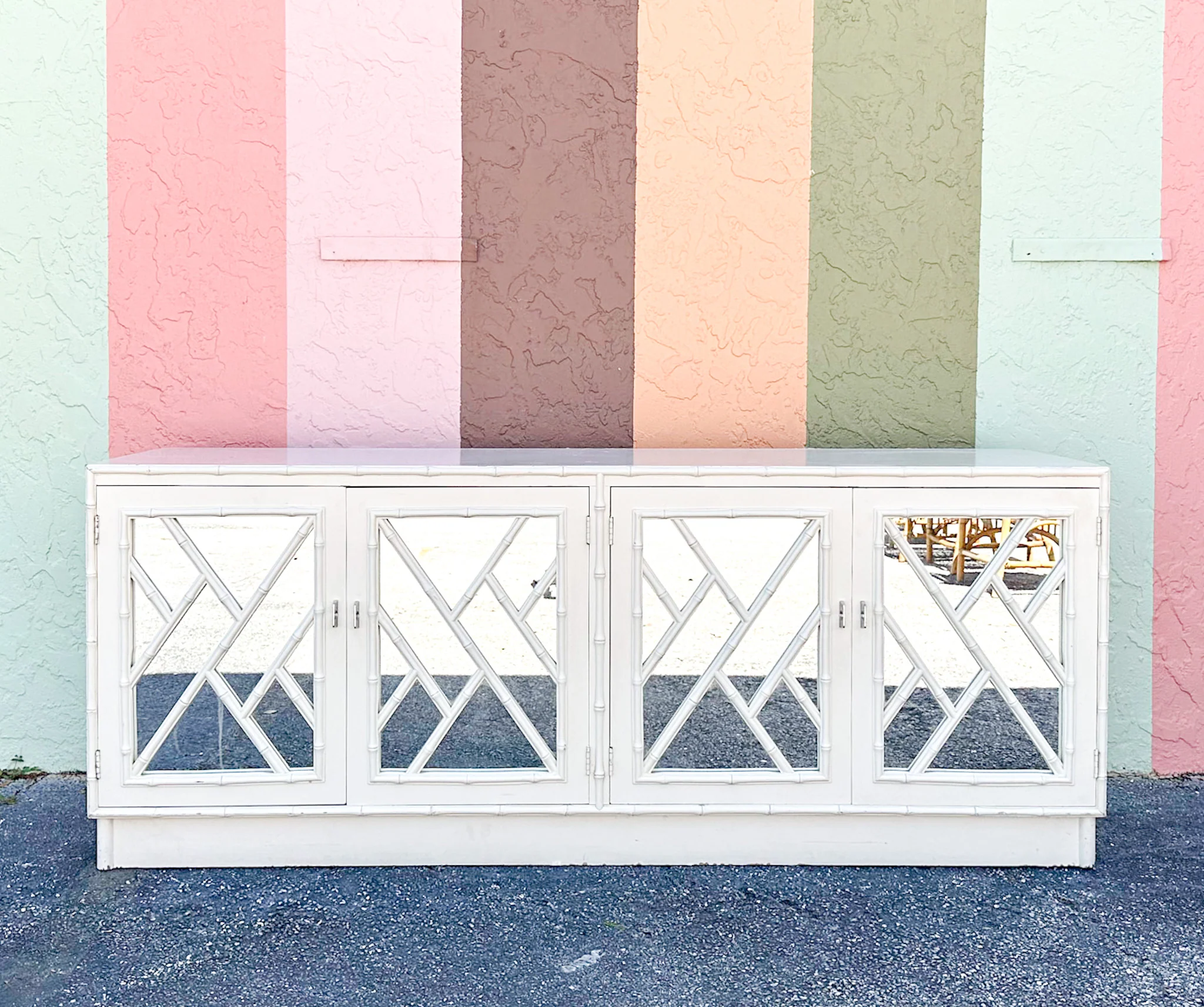 Faux Bamboo Mirrored Chippendale Credenza - Image 18