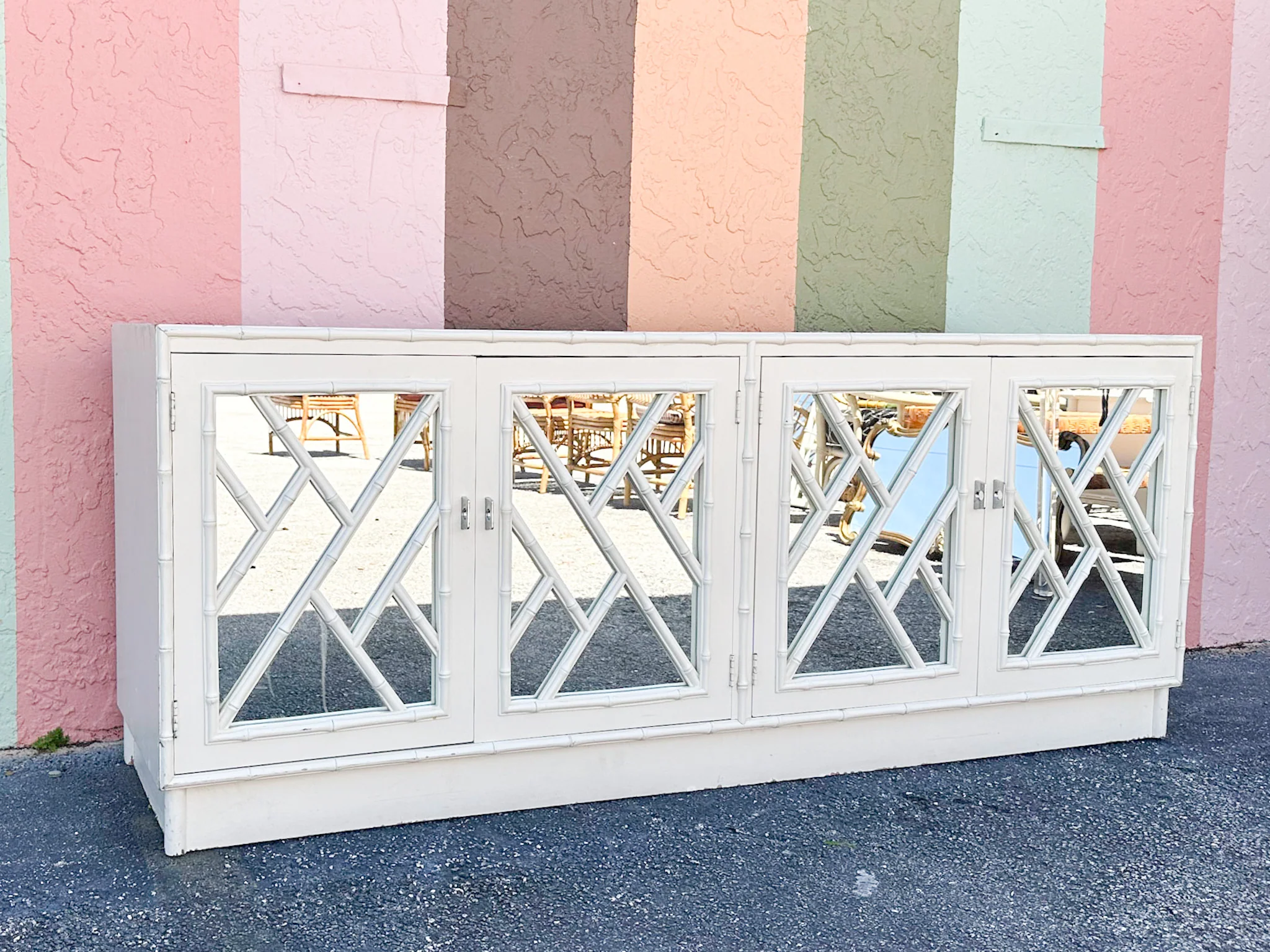 Faux Bamboo Mirrored Chippendale Credenza - Image 9