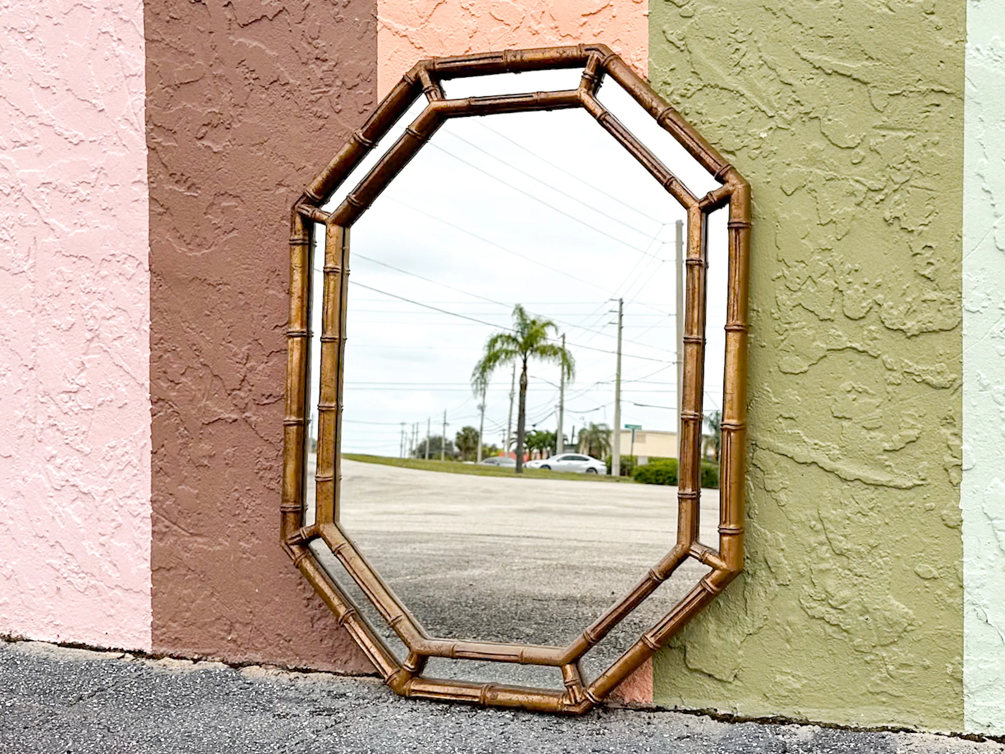 Faux Bamboo Octagon Mirror
