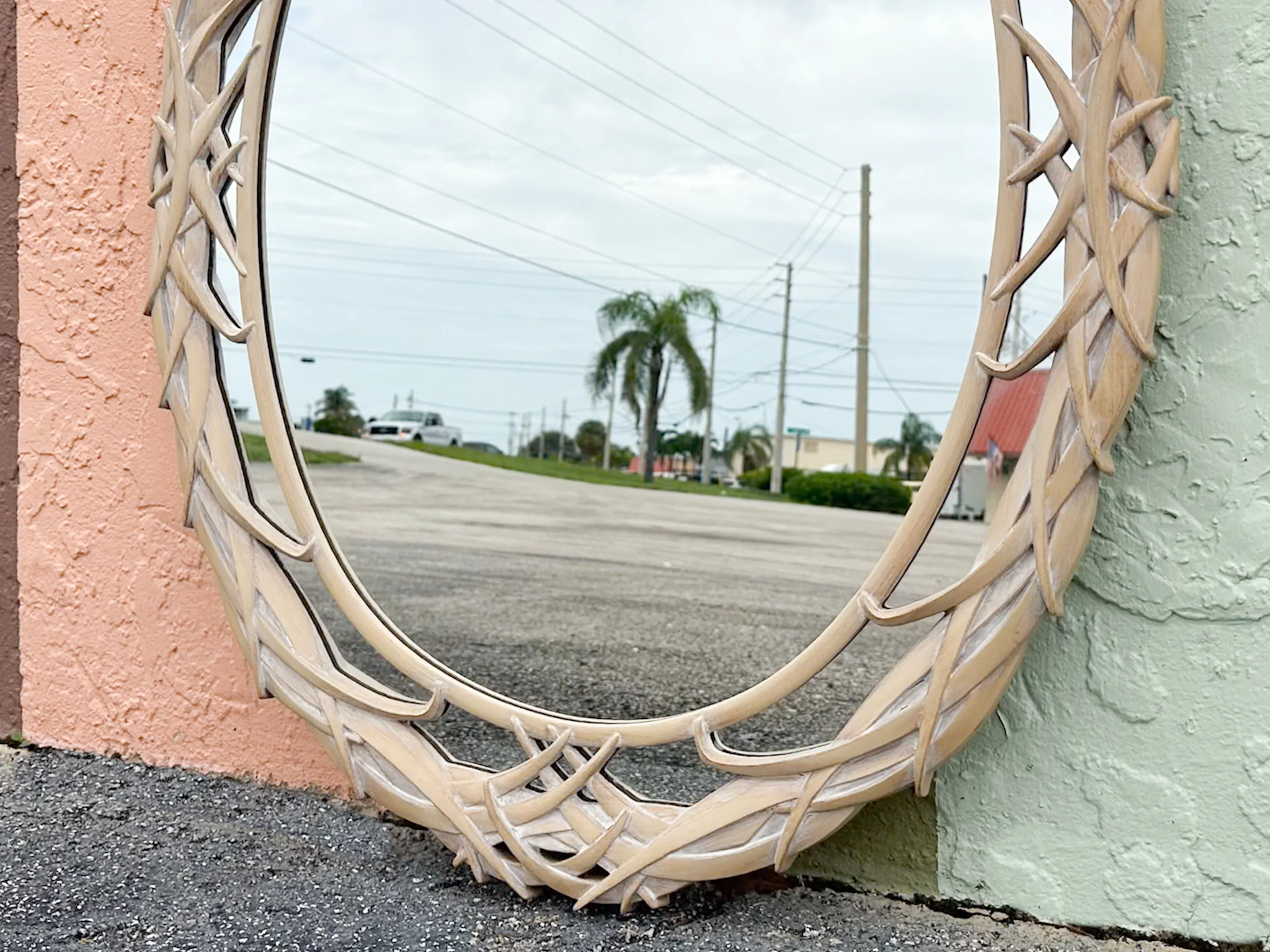 Faux Bamboo Palm Leaf Mirror - Image 3
