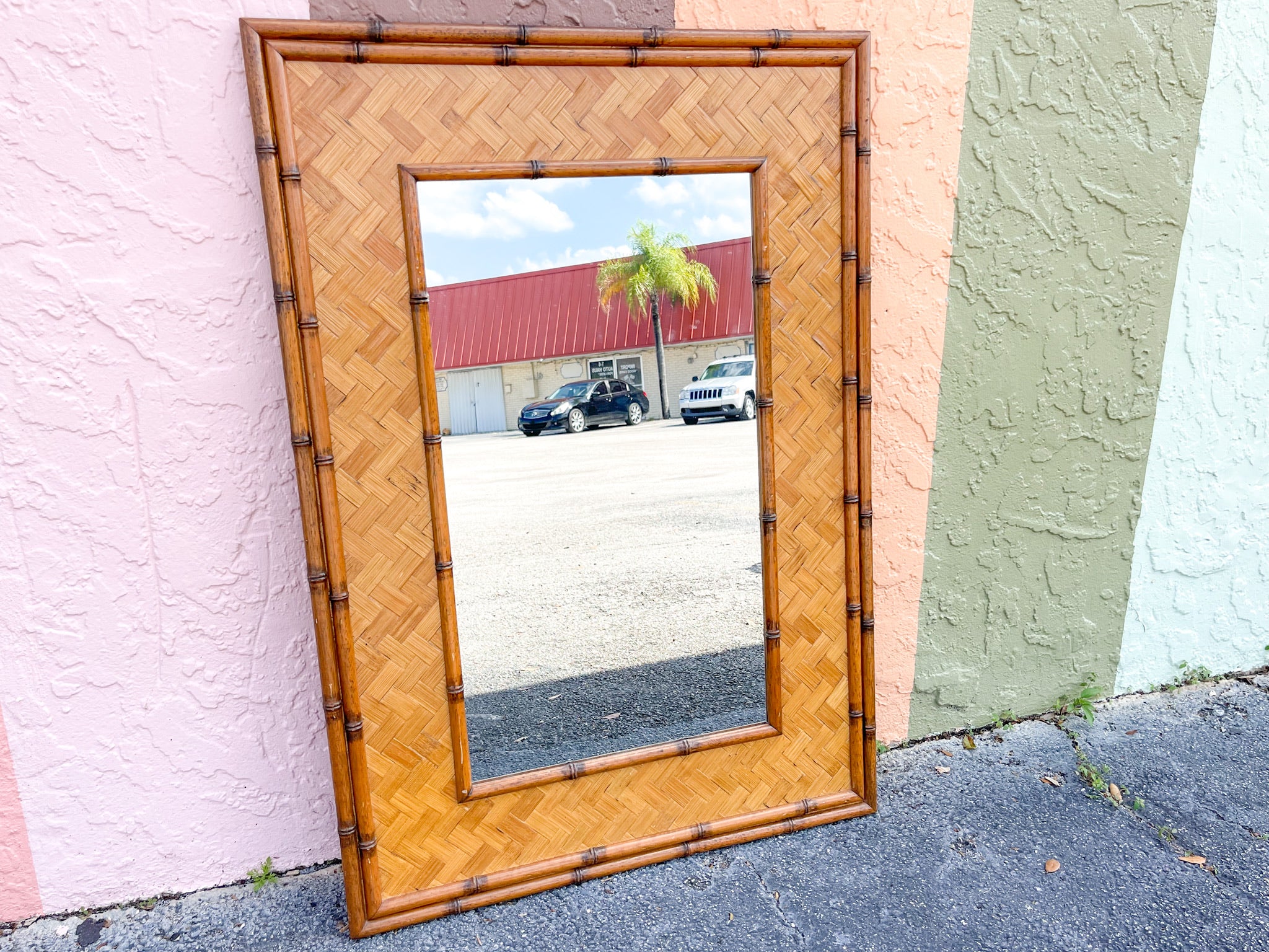 Faux Bamboo Rattan Mirror