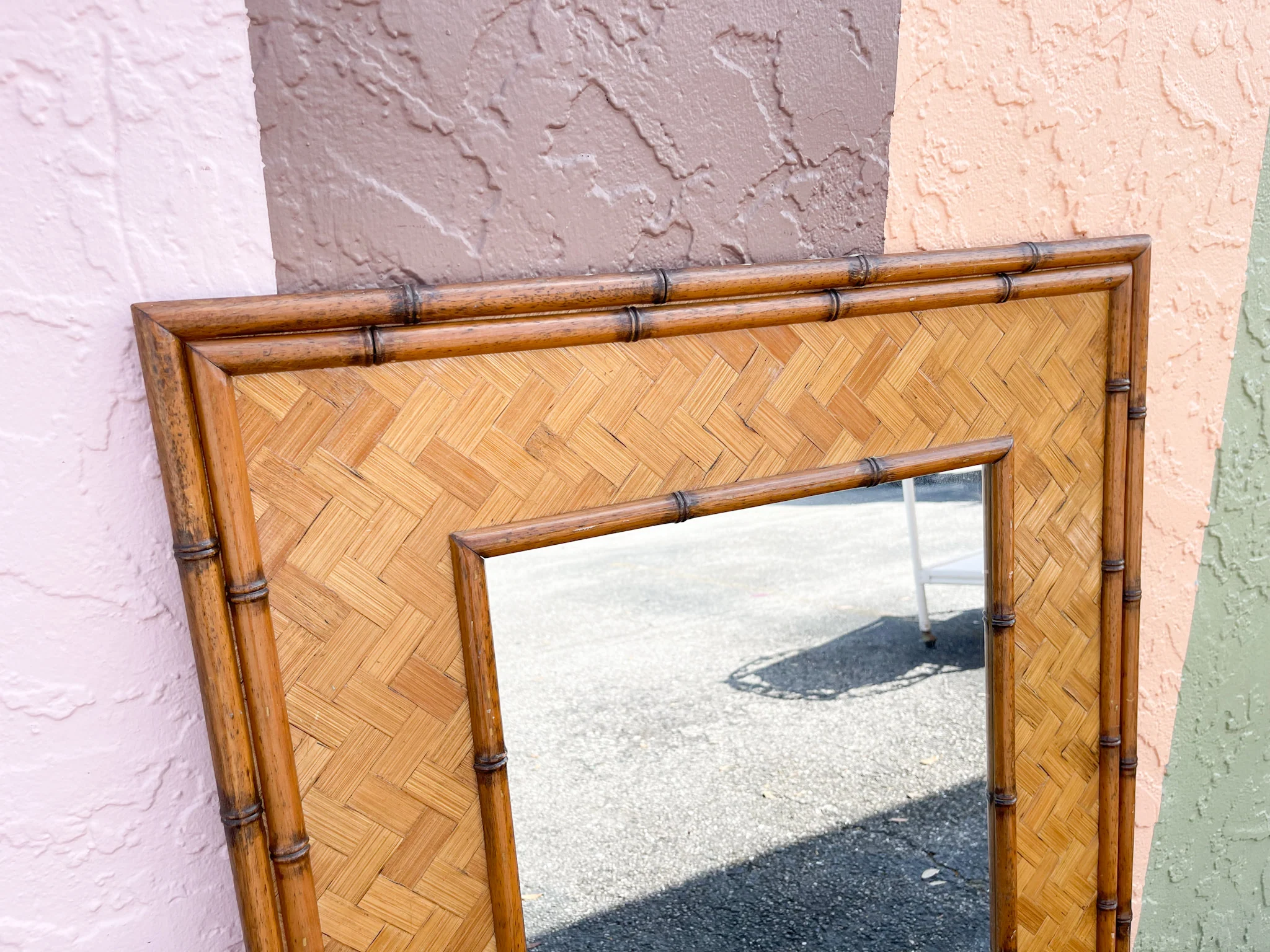 Faux Bamboo Rattan Mirror - Image 2