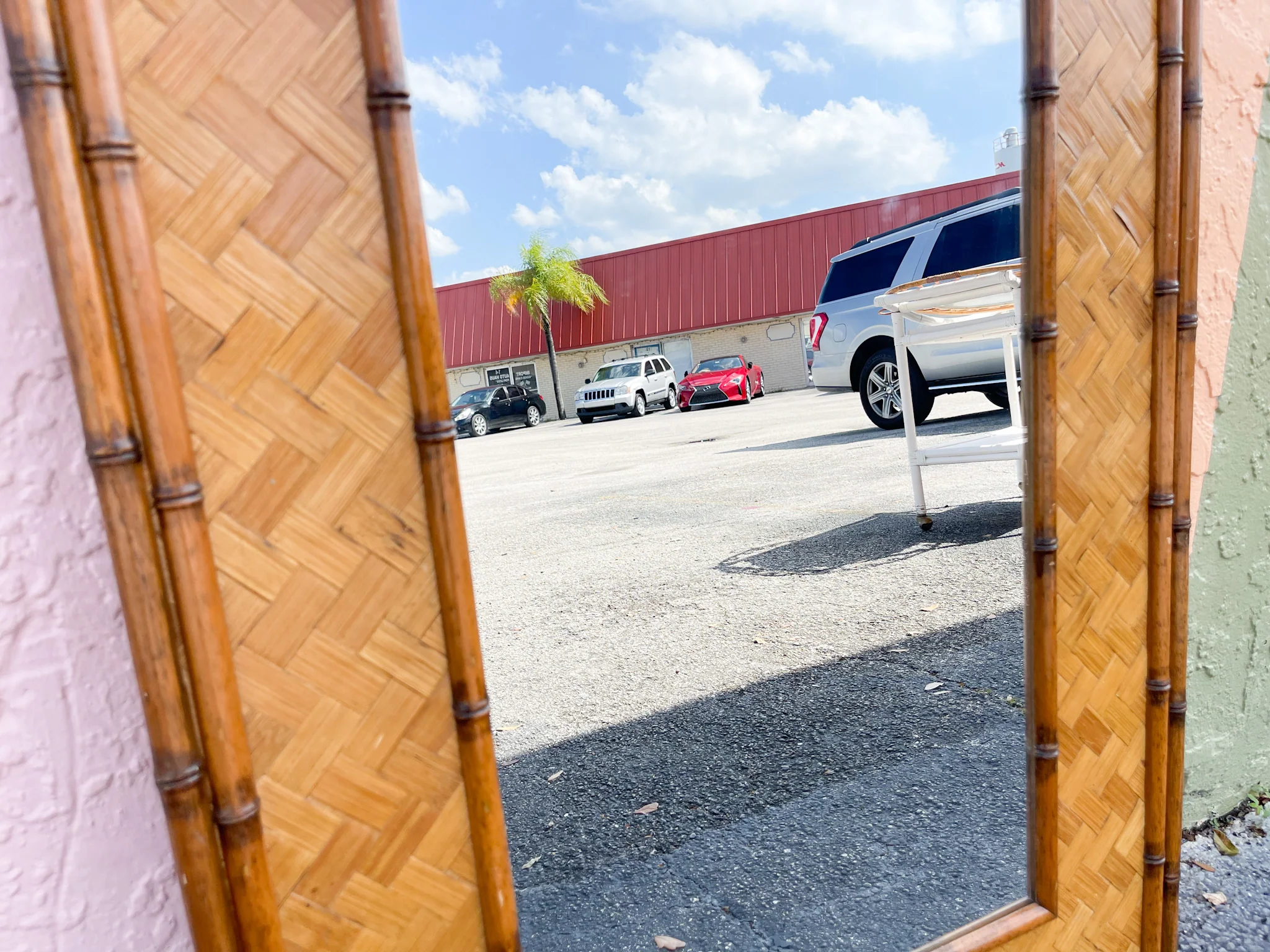 Faux Bamboo Rattan Mirror - Image 3