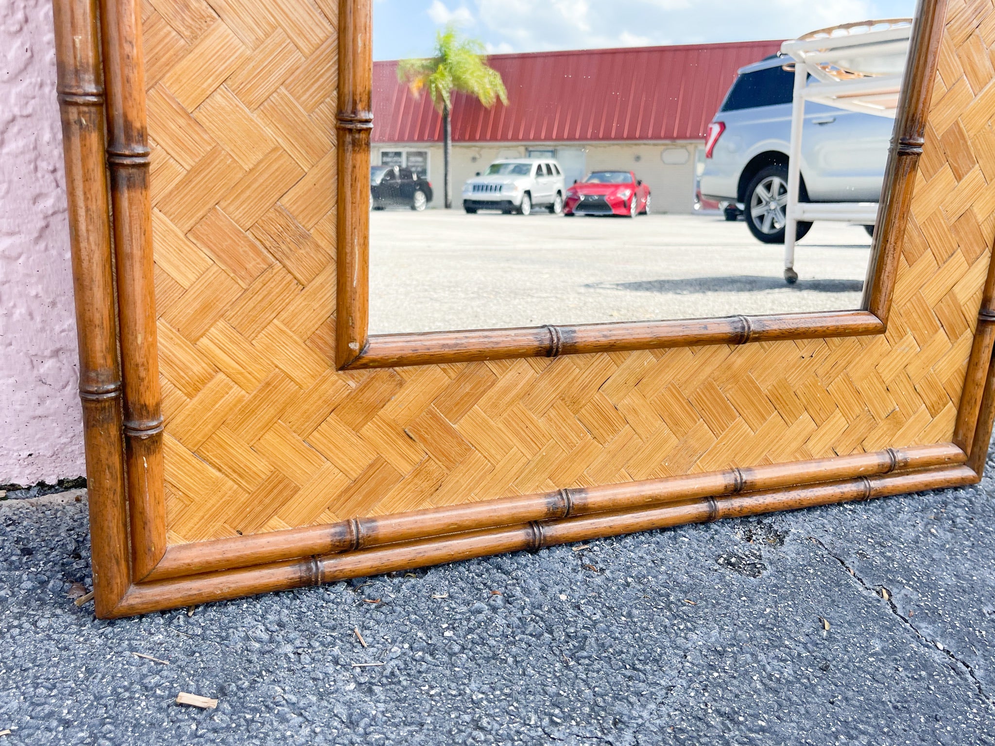 Faux Bamboo Rattan Mirror - Image 4