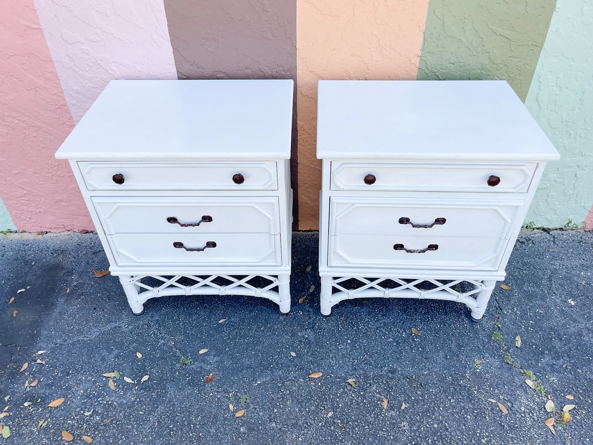 Pair of Ficks Reed Faux Bamboo Nightstands - Image 2