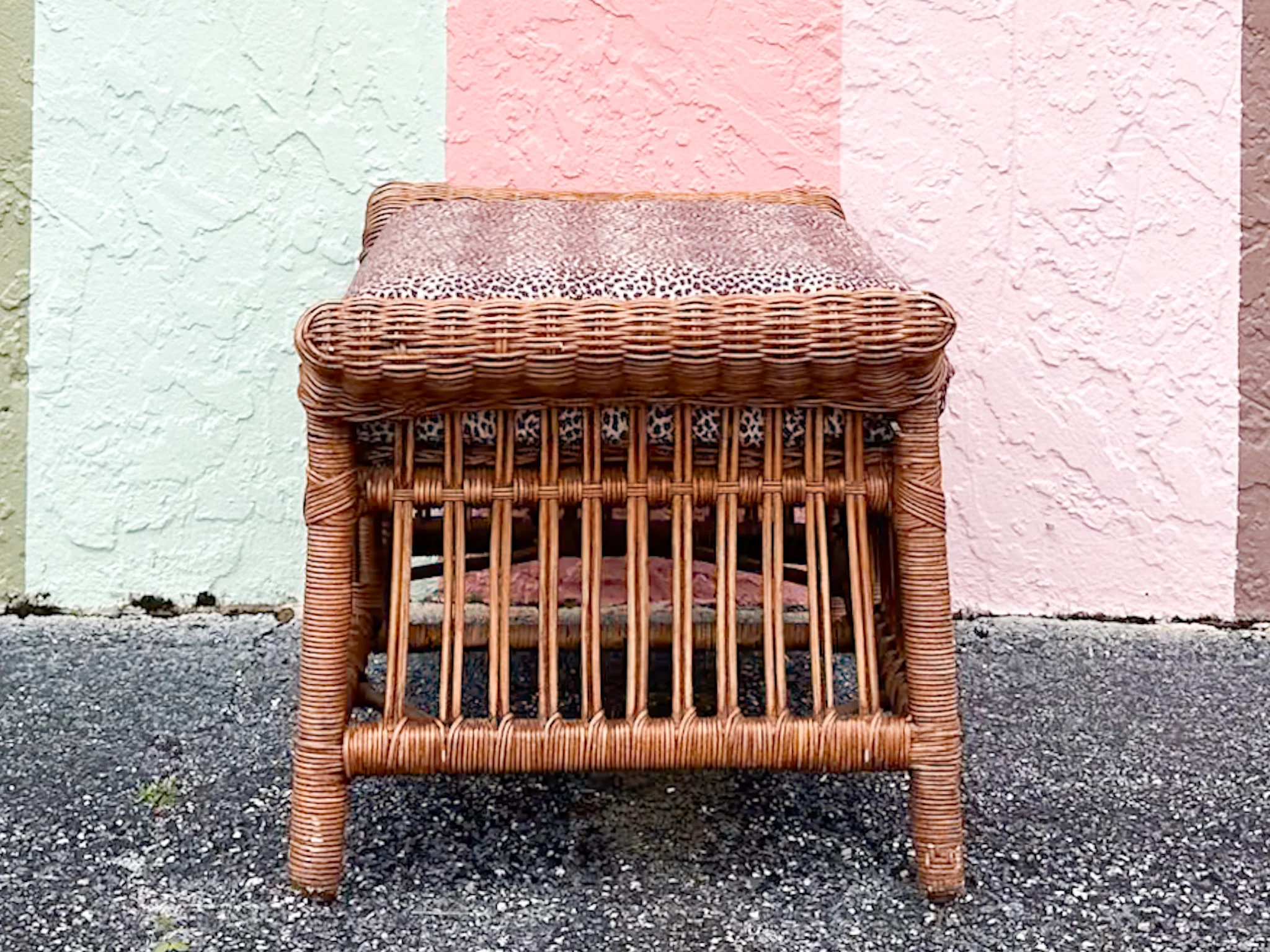 Fierce Leopard Print Rattan Ottoman - Image 5