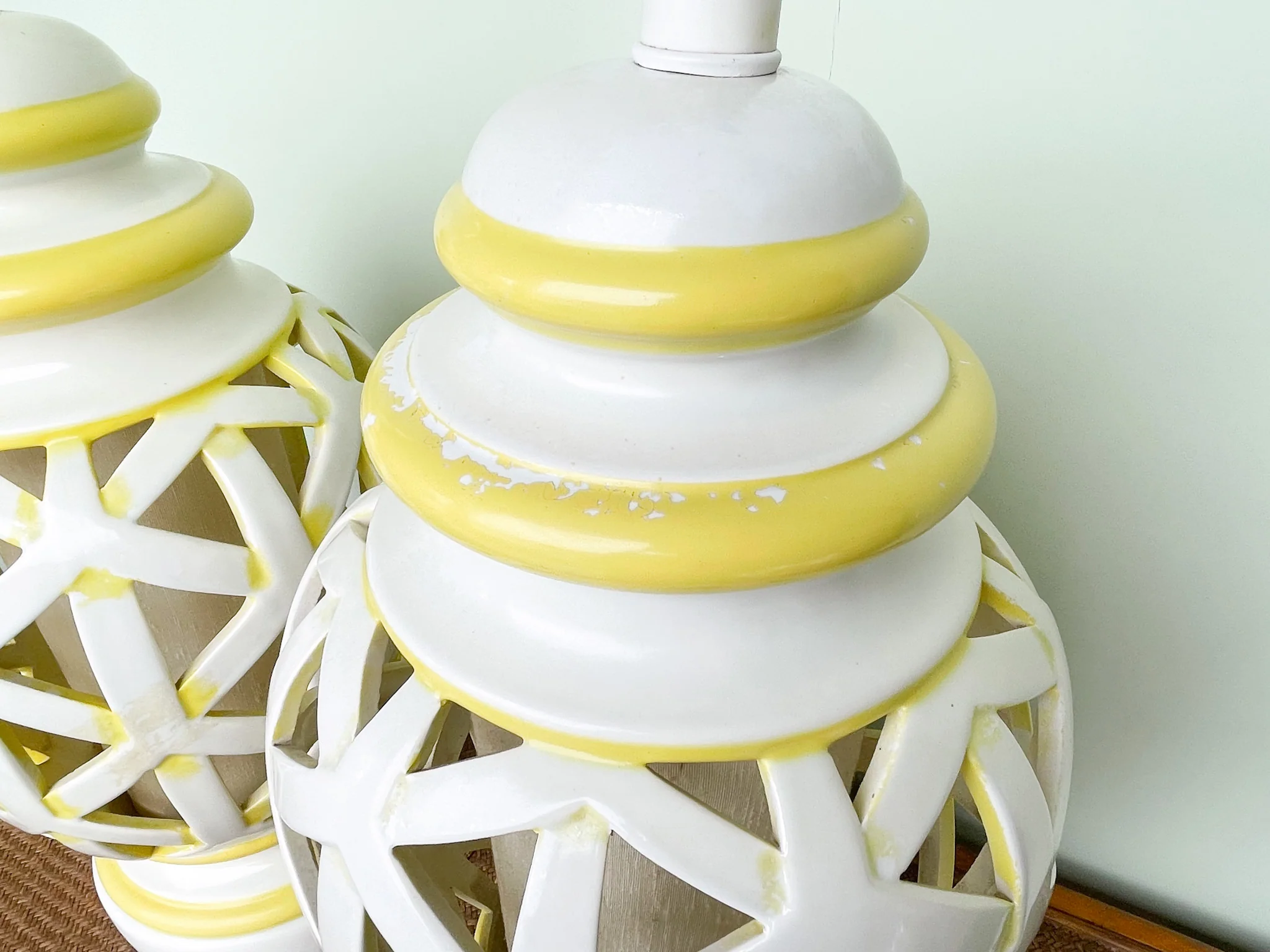 Pair of Fretwork Yellow Lamps - Image 8