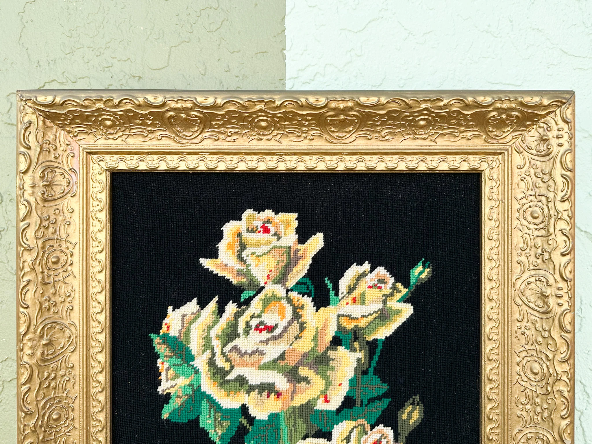 Granny Chic Floral Needlepoint Art - Image 4
