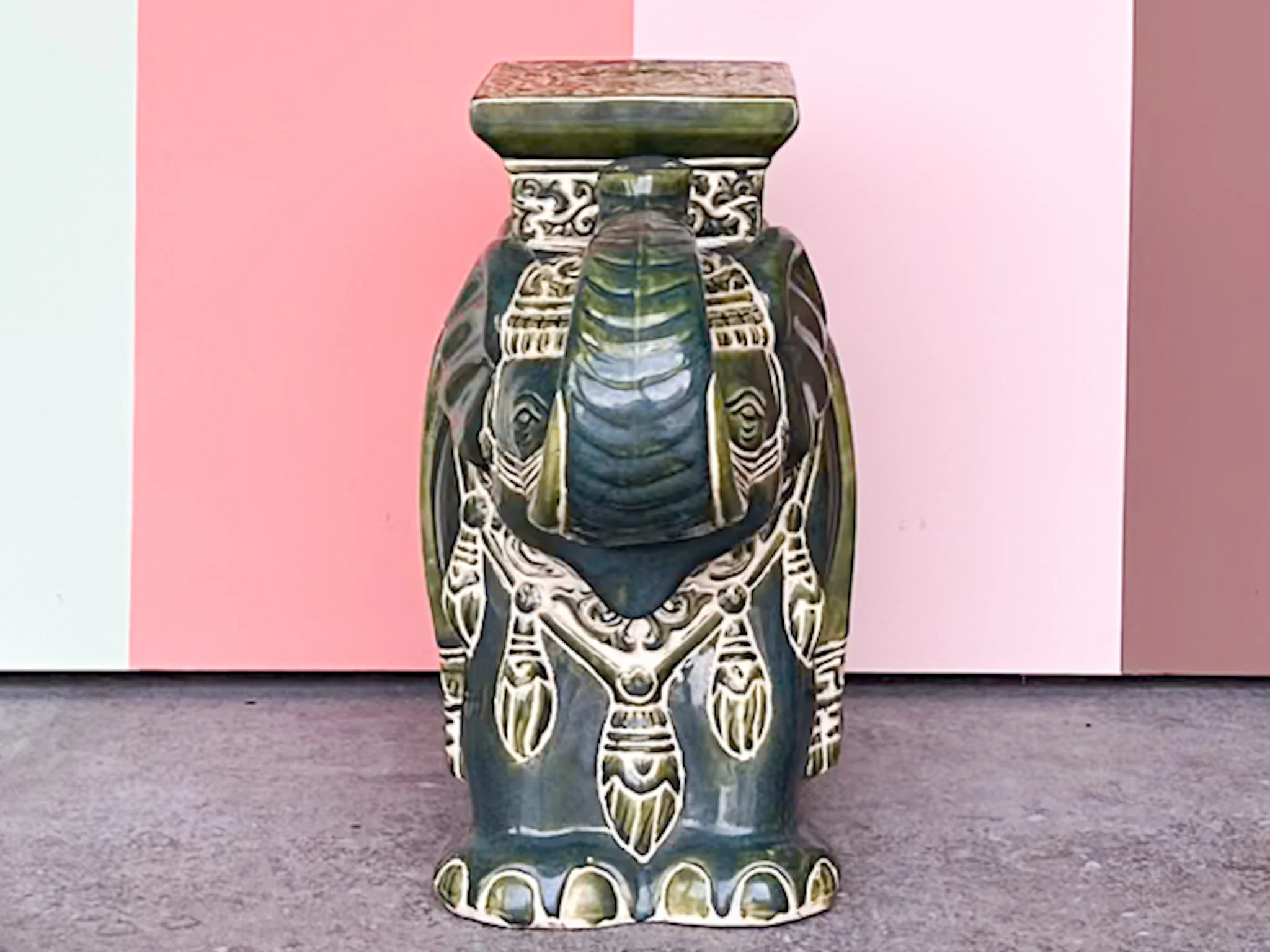 Juniper Green Trunks Up Ceramic Elephant - Image 3