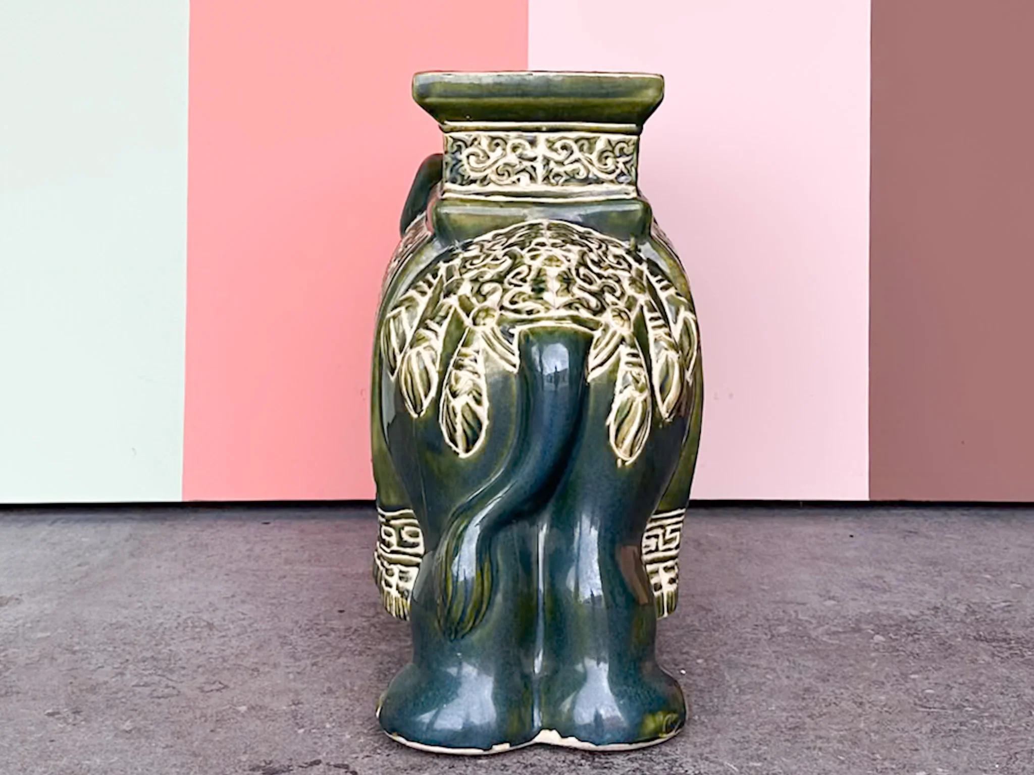 Juniper Green Trunks Up Ceramic Elephant - Image 4