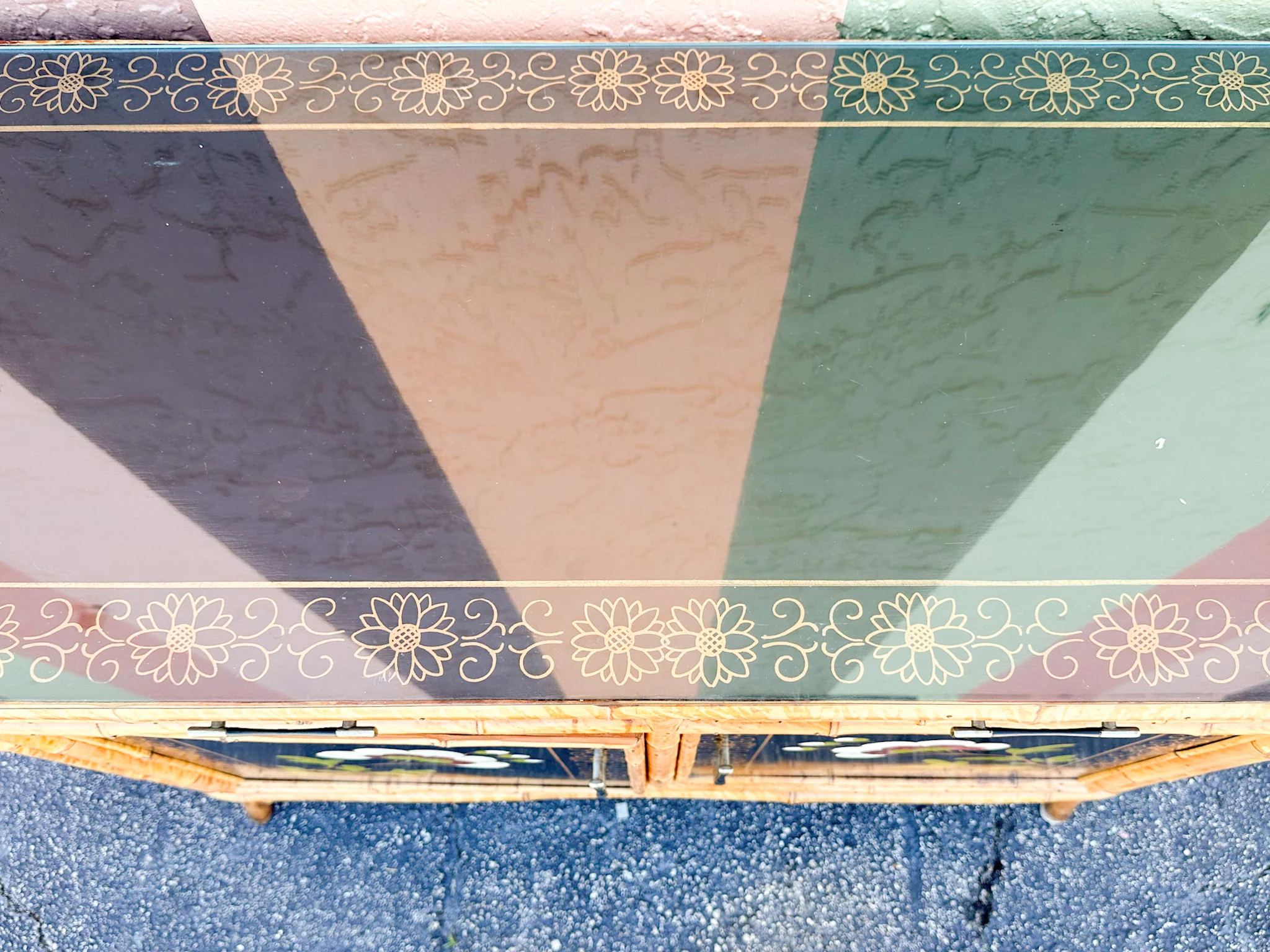 Hand Painted Tortoiseshell Rattan Credenza - Image 10