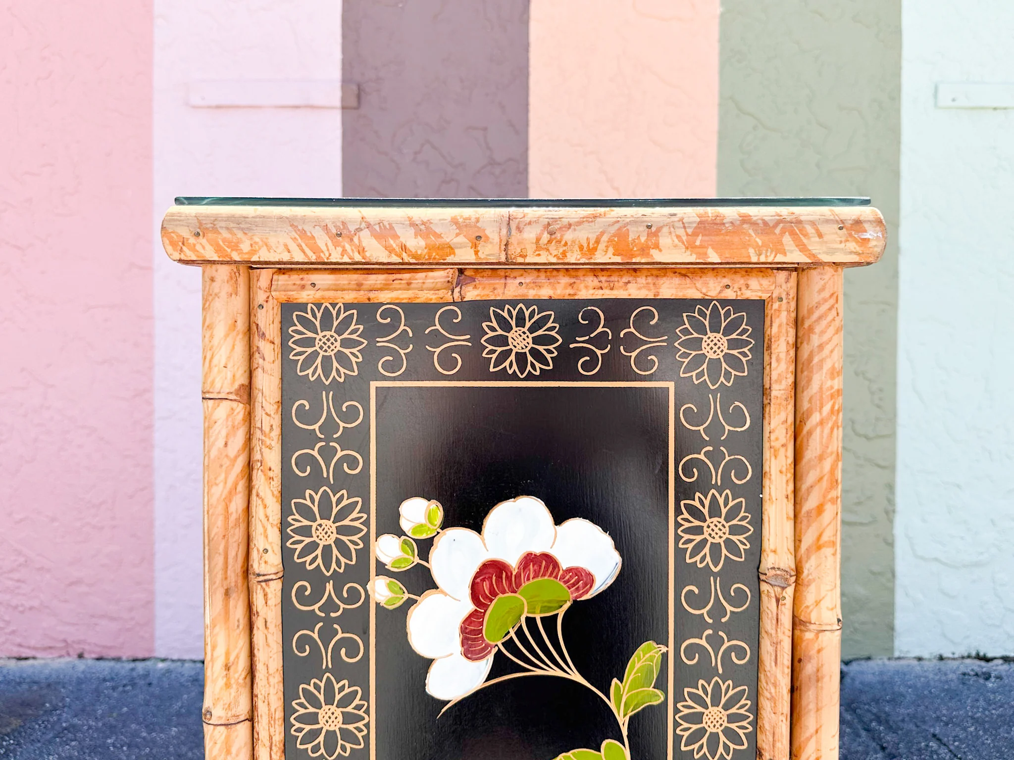 Hand Painted Tortoiseshell Rattan Credenza - Image 15