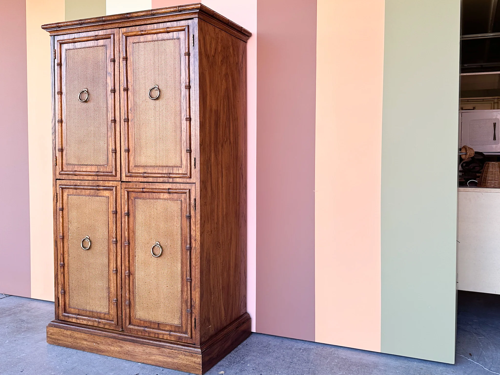 Handsome Faux Bamboo Armoire - Image 9