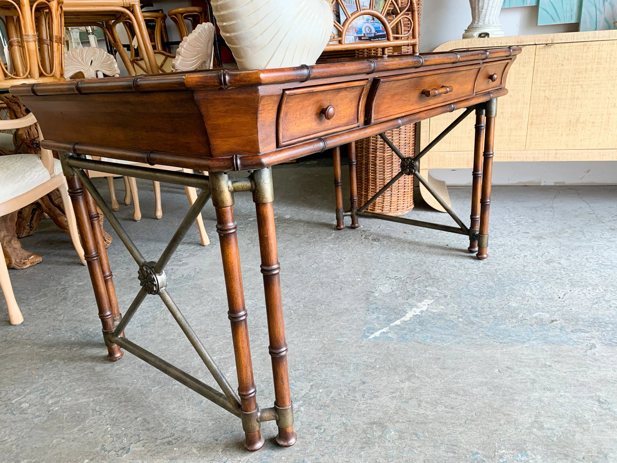 Handsome Faux Bamboo Desk - Image 3