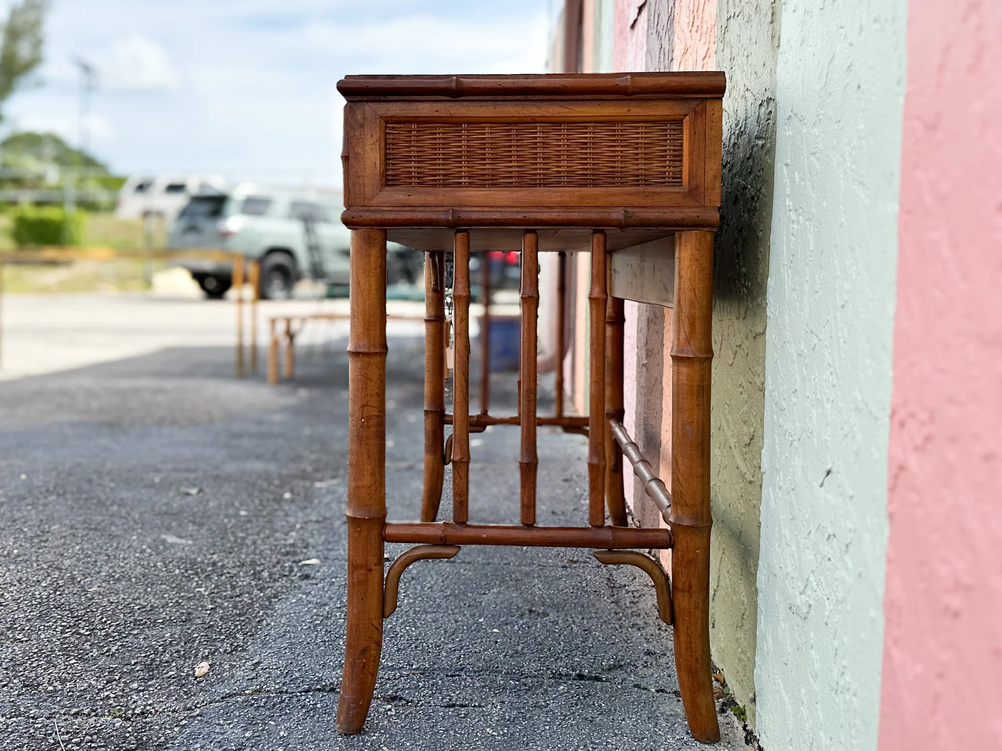 Handsome Faux Bamboo Writing Desk - Image 10