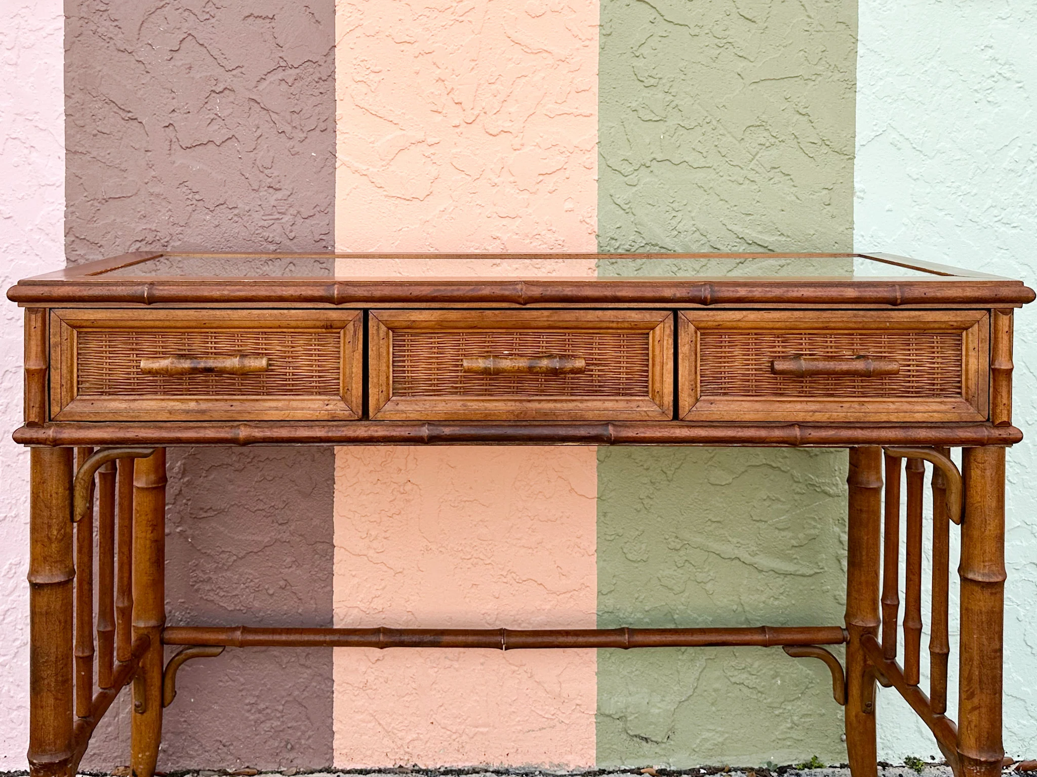 Handsome Faux Bamboo Writing Desk - Image 2