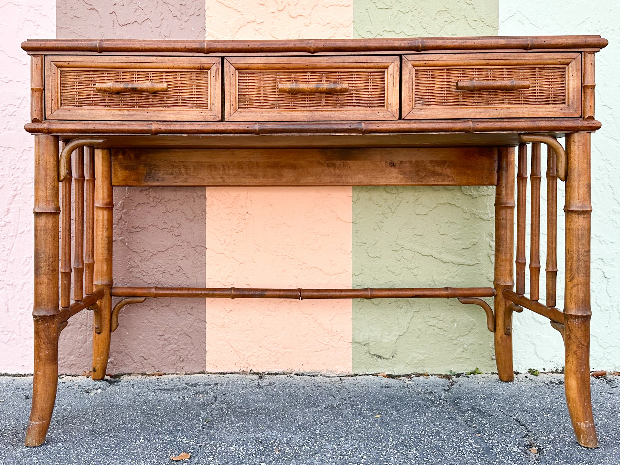 Handsome Faux Bamboo Writing Desk - Image 7