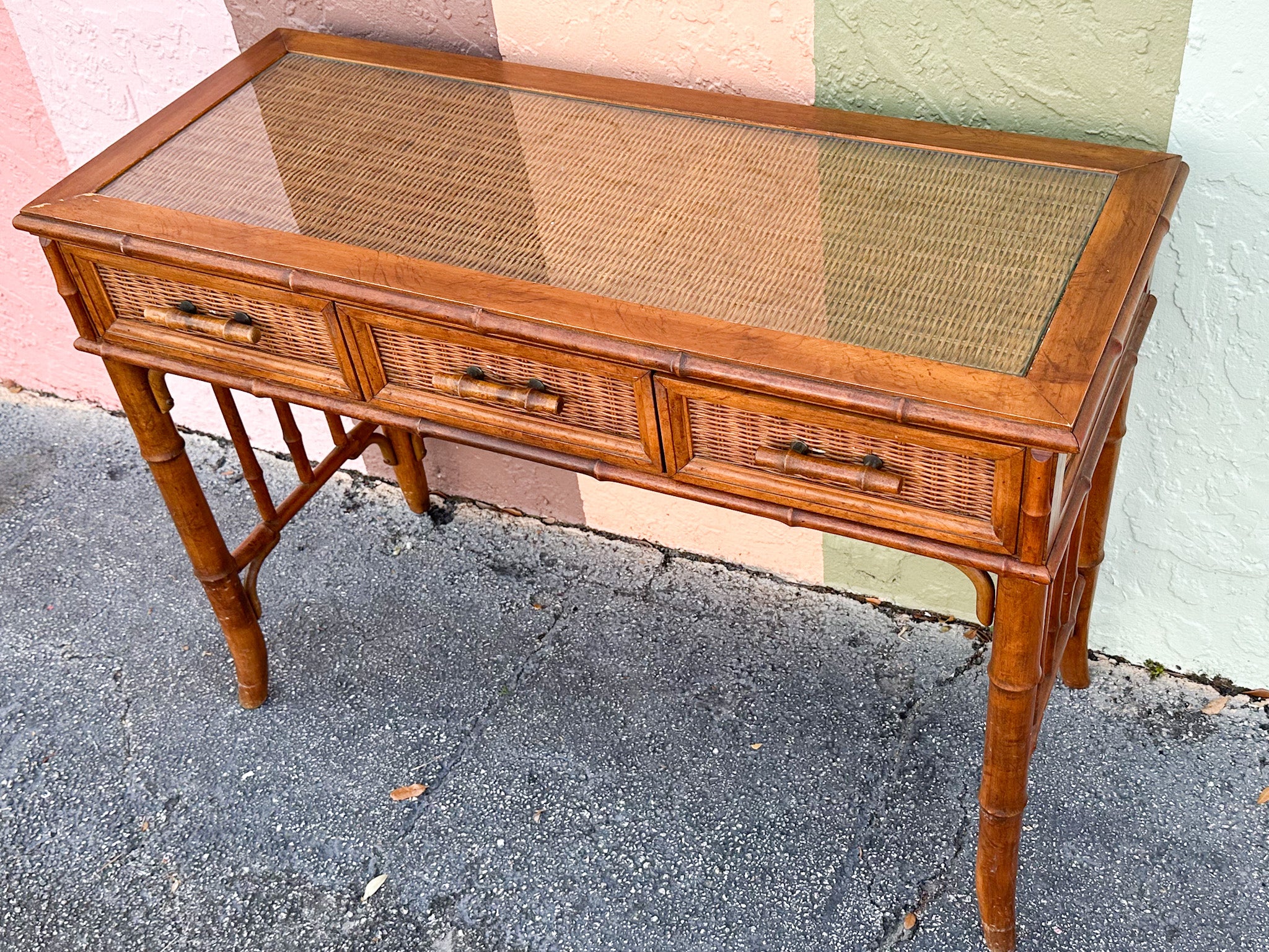 Handsome Faux Bamboo Writing Desk - Image 8