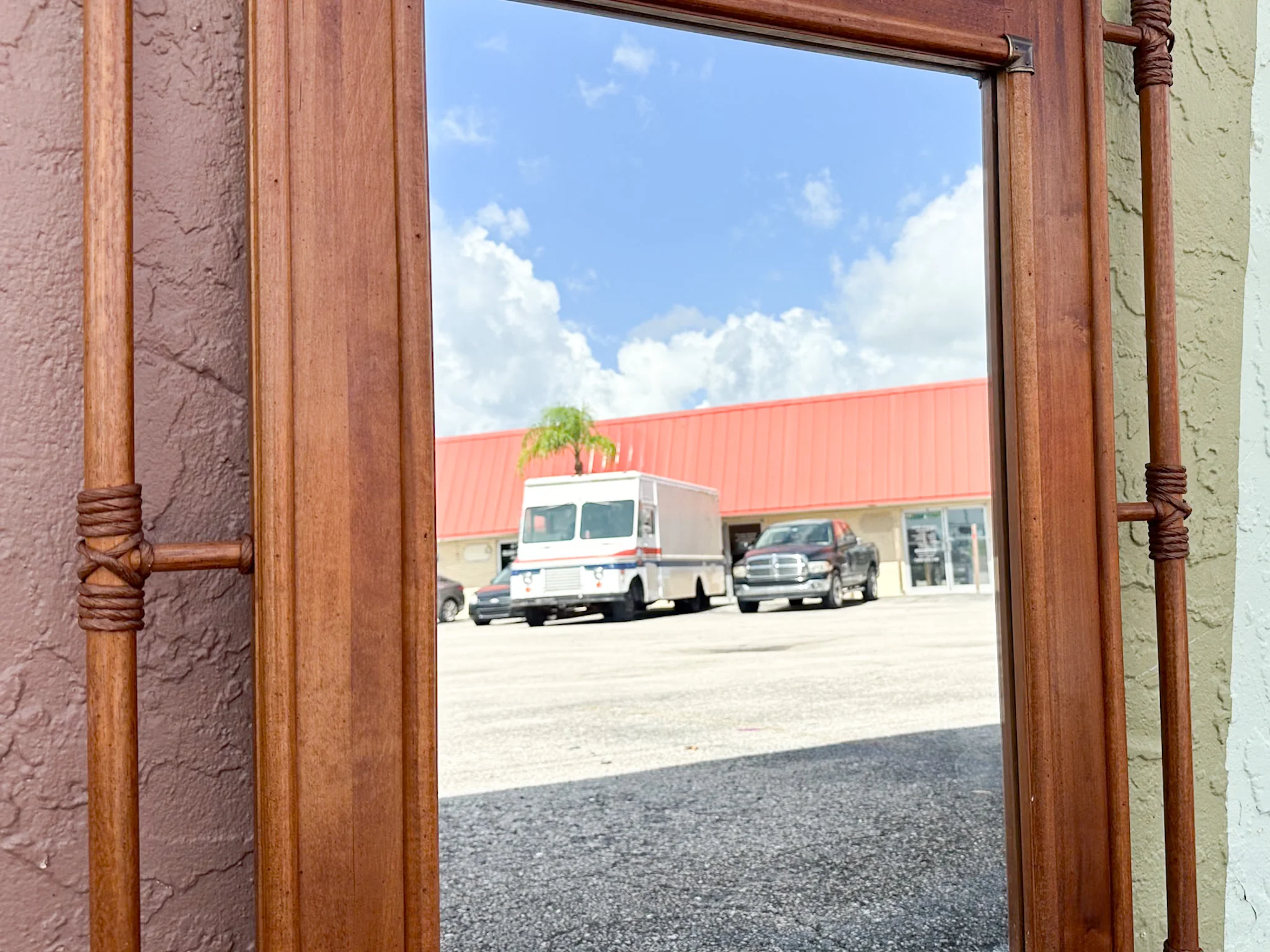 Handsome Rattan Mirror with Brass Detail - Image 11