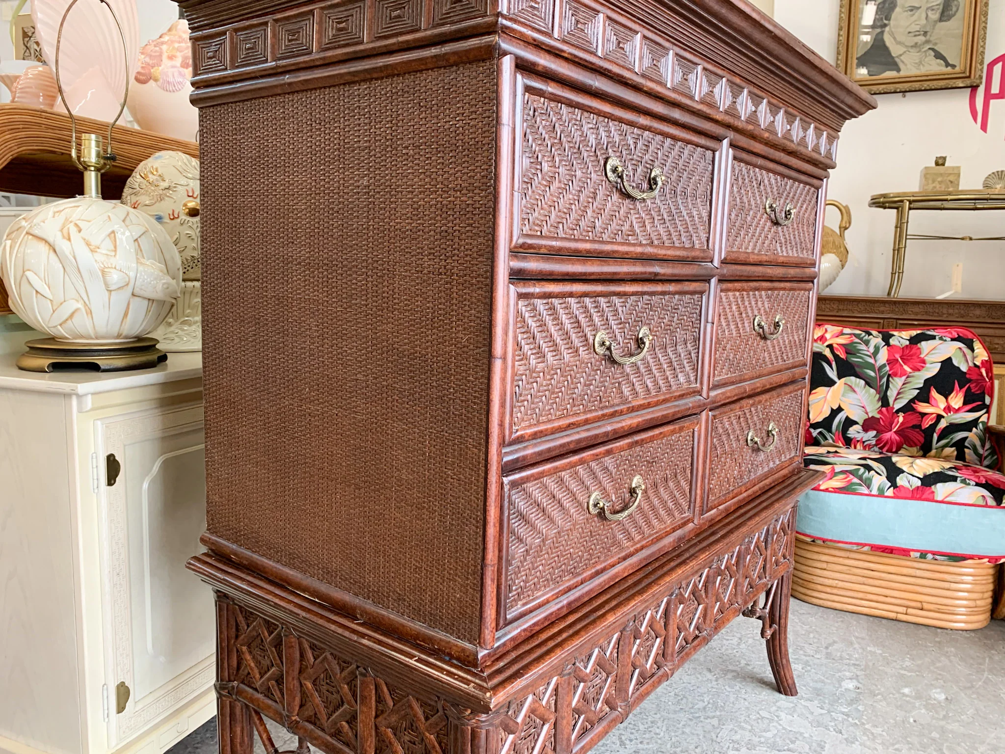 Handsome Seagrass and Rattan Dresser - Image 4