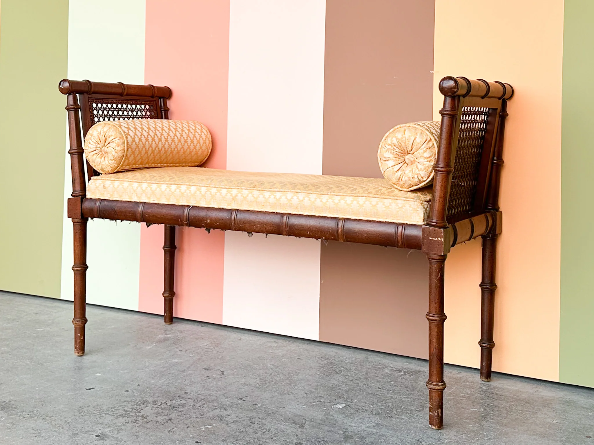 Handsome Thomasville Cane and Faux Bamboo Bench - Image 2