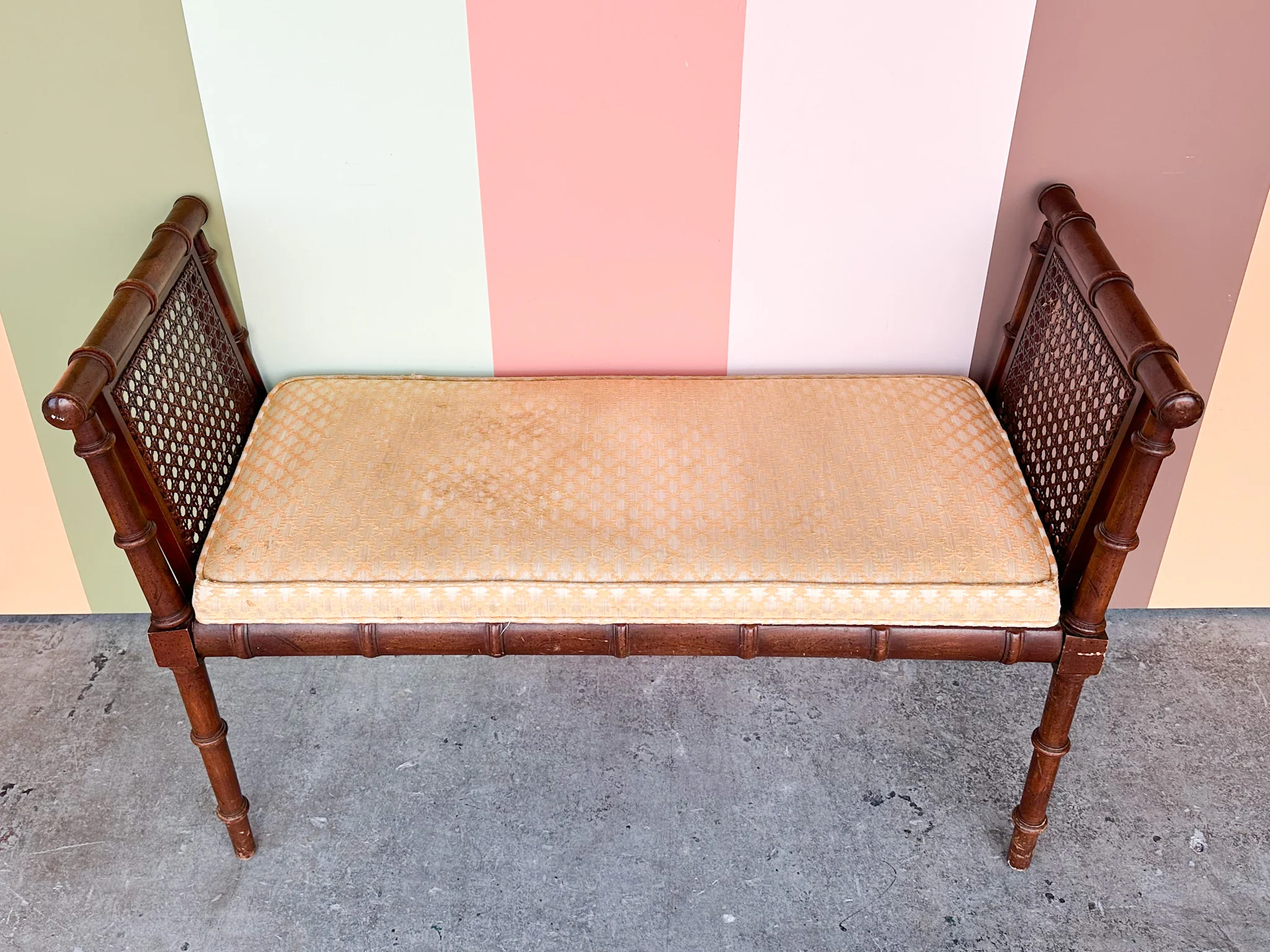Handsome Thomasville Cane and Faux Bamboo Bench - Image 7
