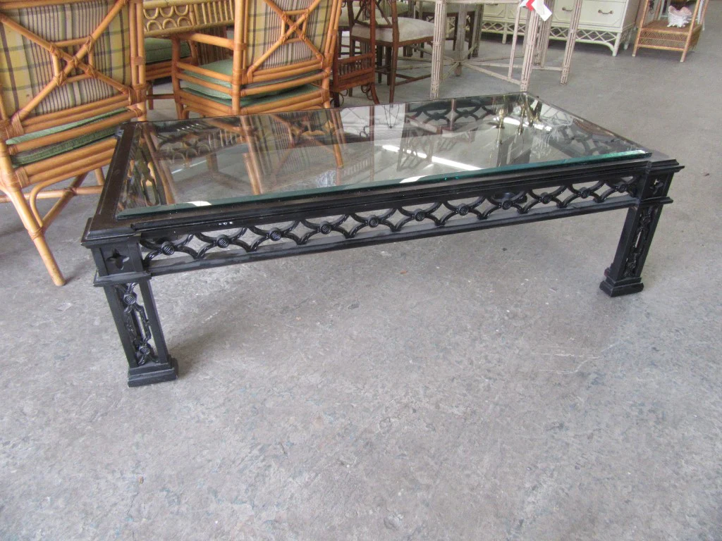 Large Hollywood Regency Fretwork Coffee Table - Image 2
