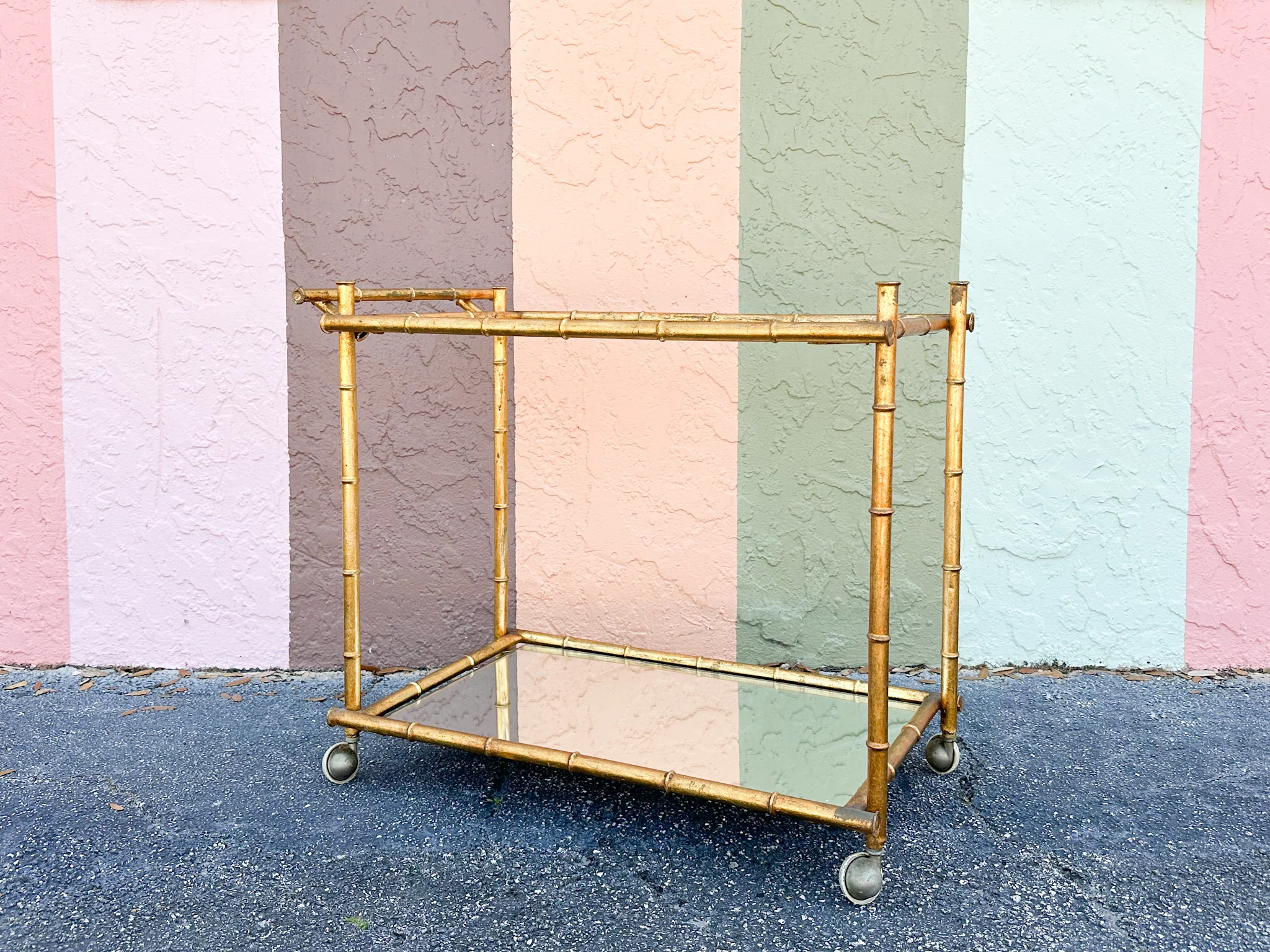 Hollywood Regency Faux Bamboo Bar Cart - Image 2