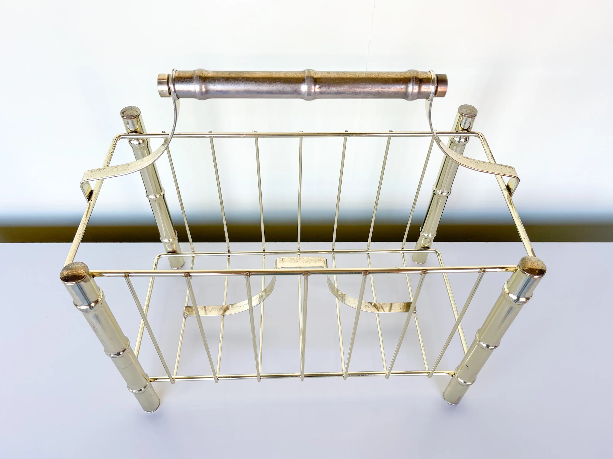 Hollywood Regency Faux Bamboo Metal Magazine Rack - Image 2