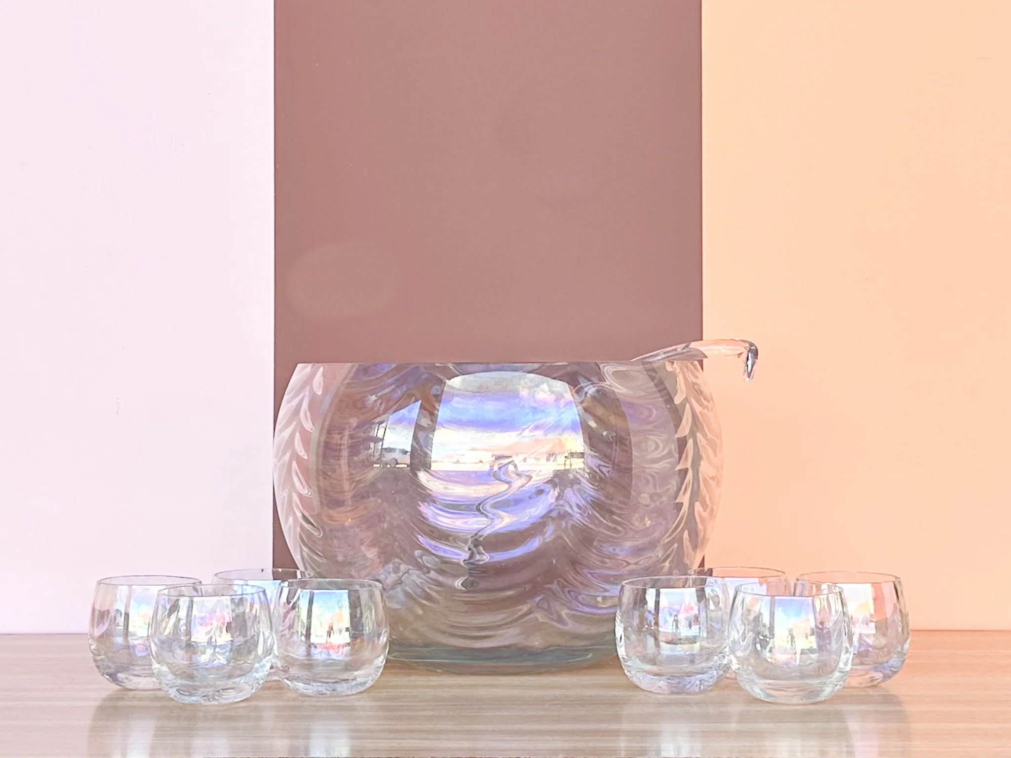Iridescent Scalloped Punch Bowl Set