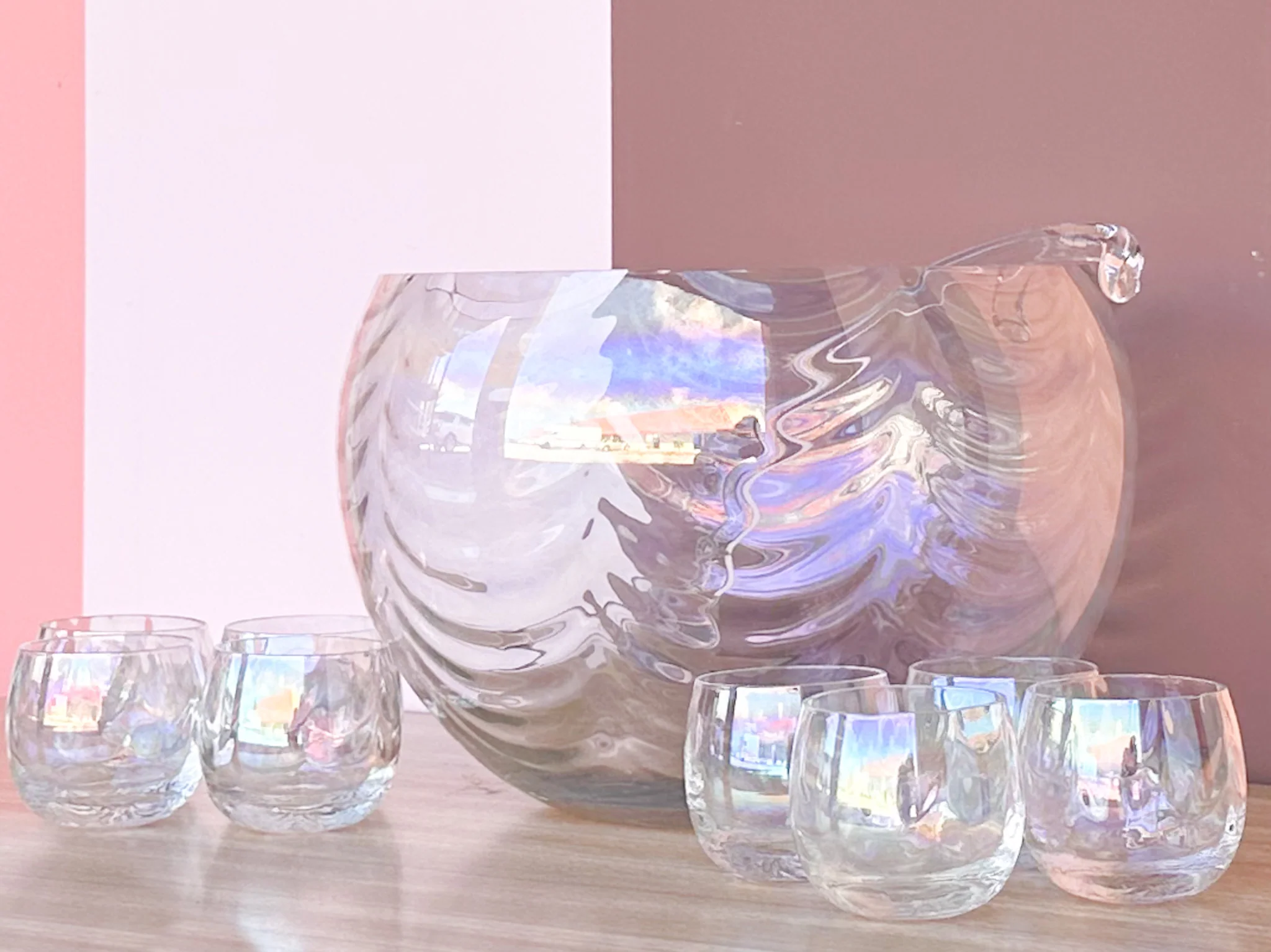Iridescent Scalloped Punch Bowl Set - Image 7