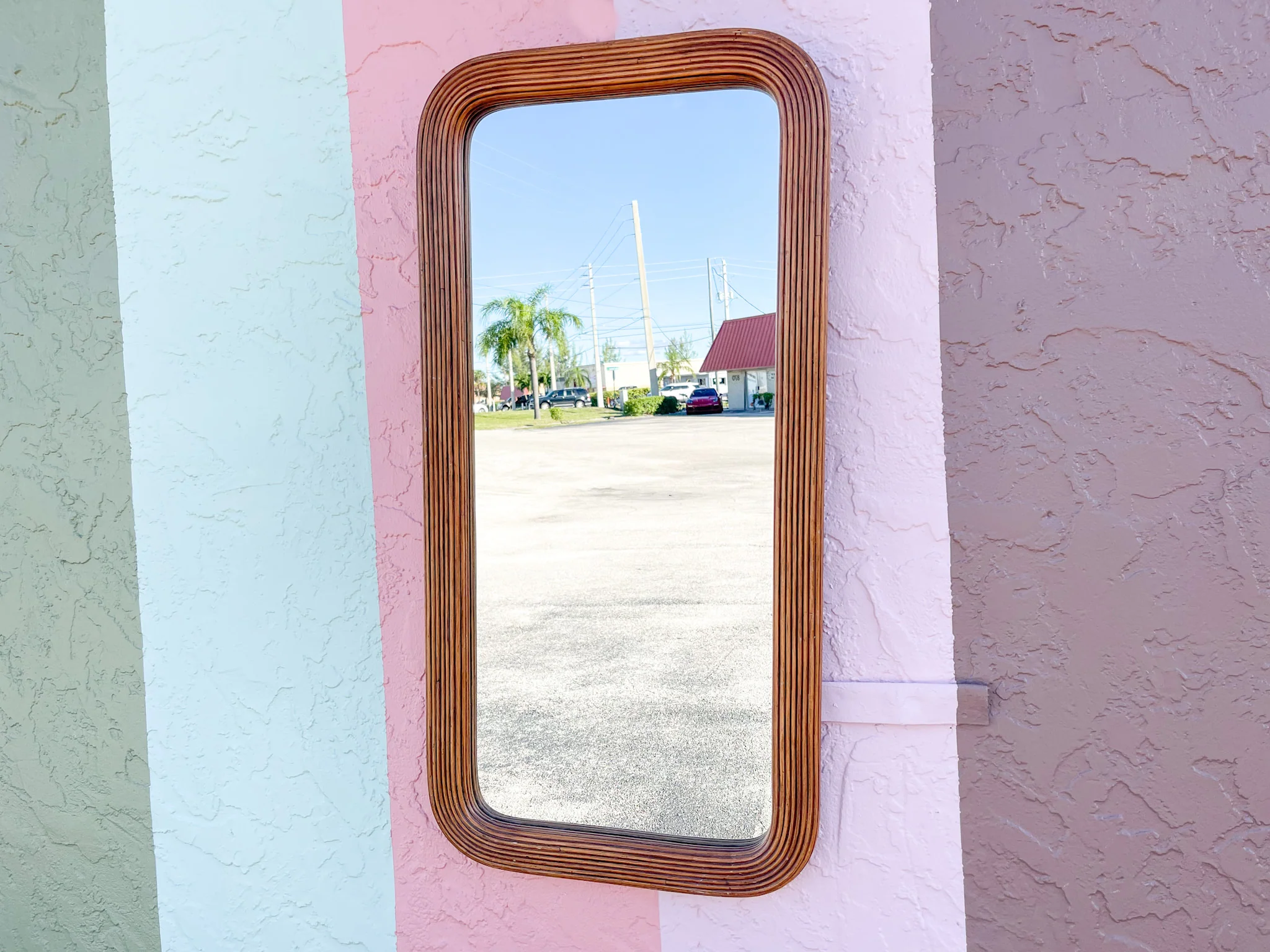 Kips Bay Show House Island Chic Split Reed Rattan Mirror