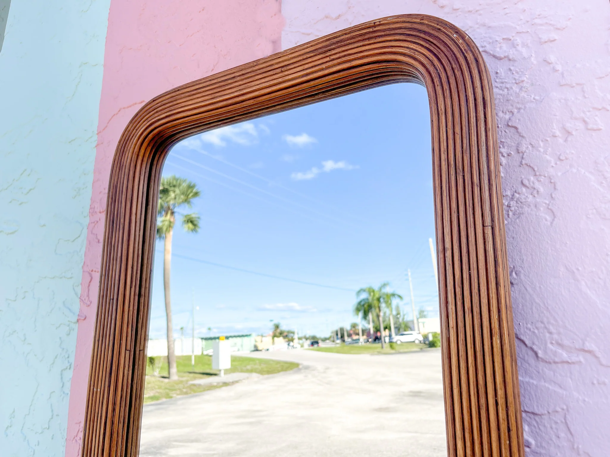 Kips Bay Show House Island Chic Split Reed Rattan Mirror - Image 2