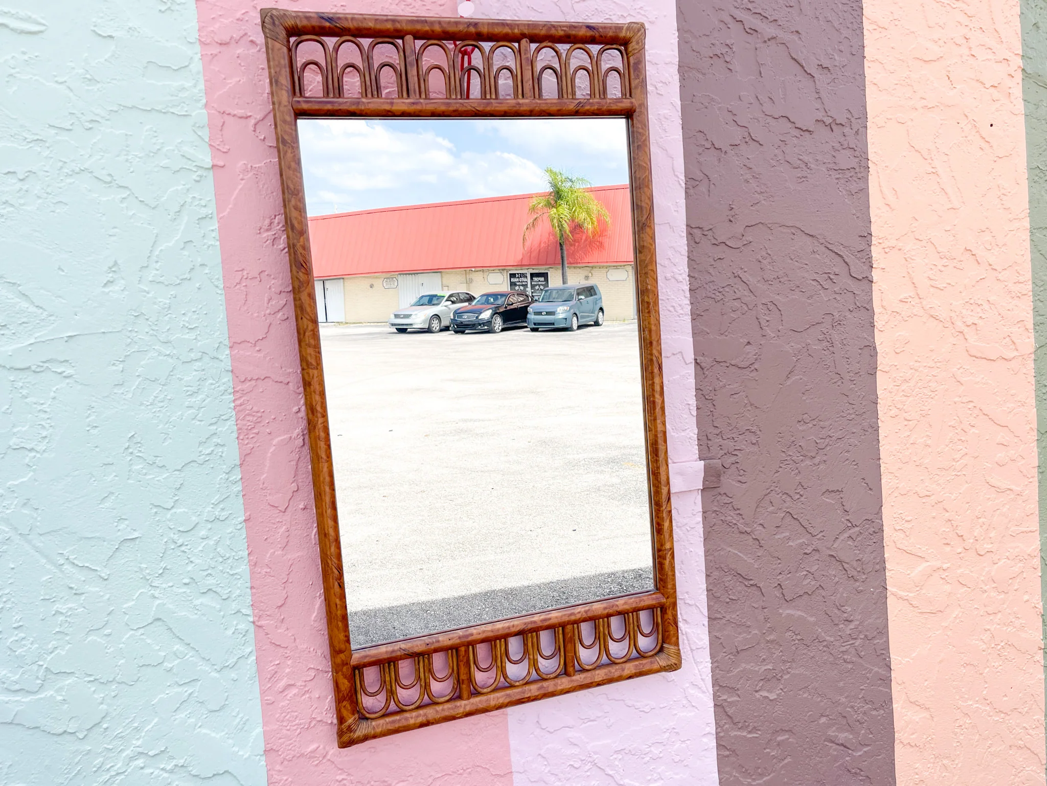 Island Chic Tortoiseshell Rattan Mirror