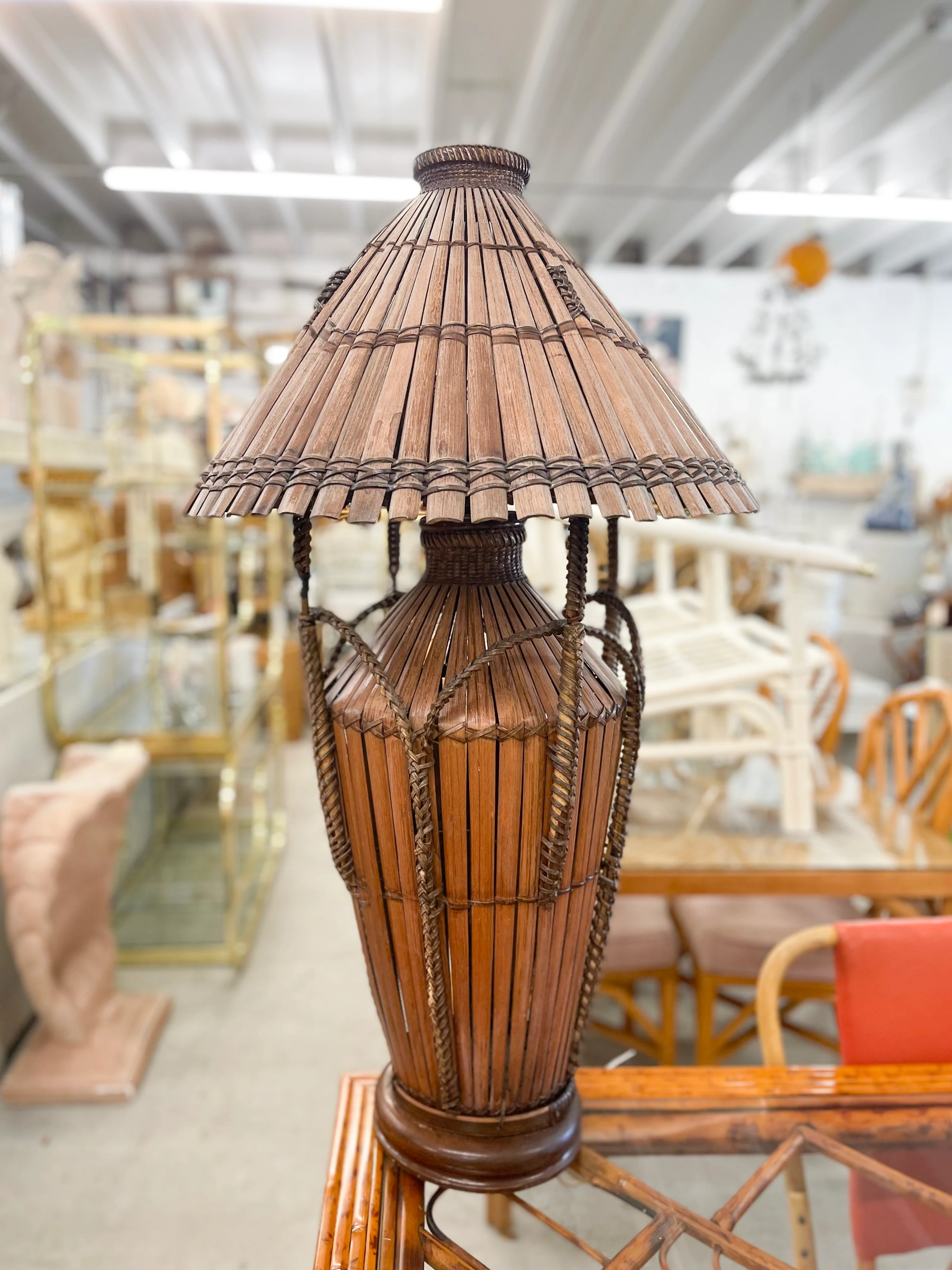 Large Island Style Bamboo Lamp - Image 2