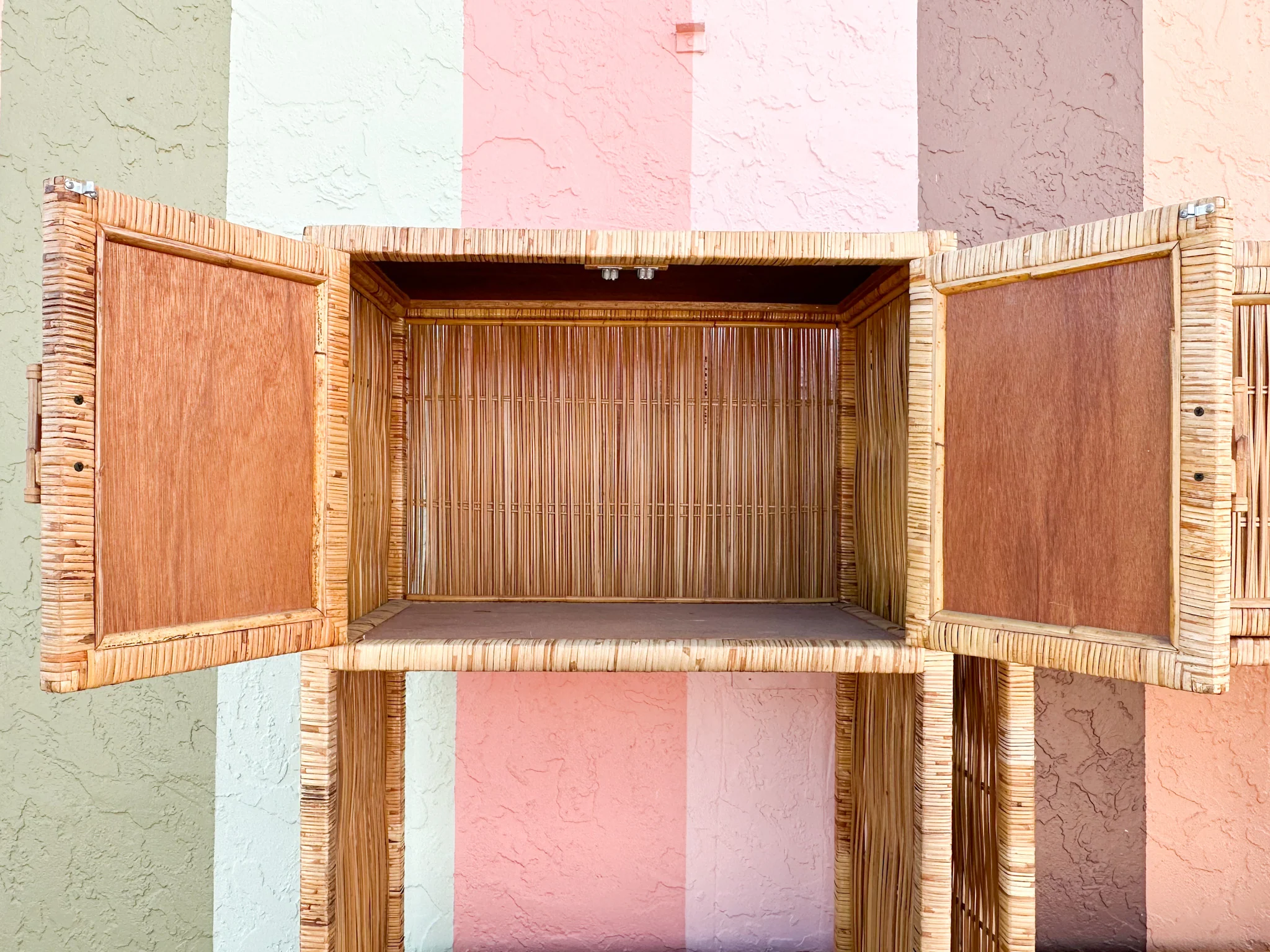 Pair of Island Style Rattan Wrapped Cabinets - Image 11