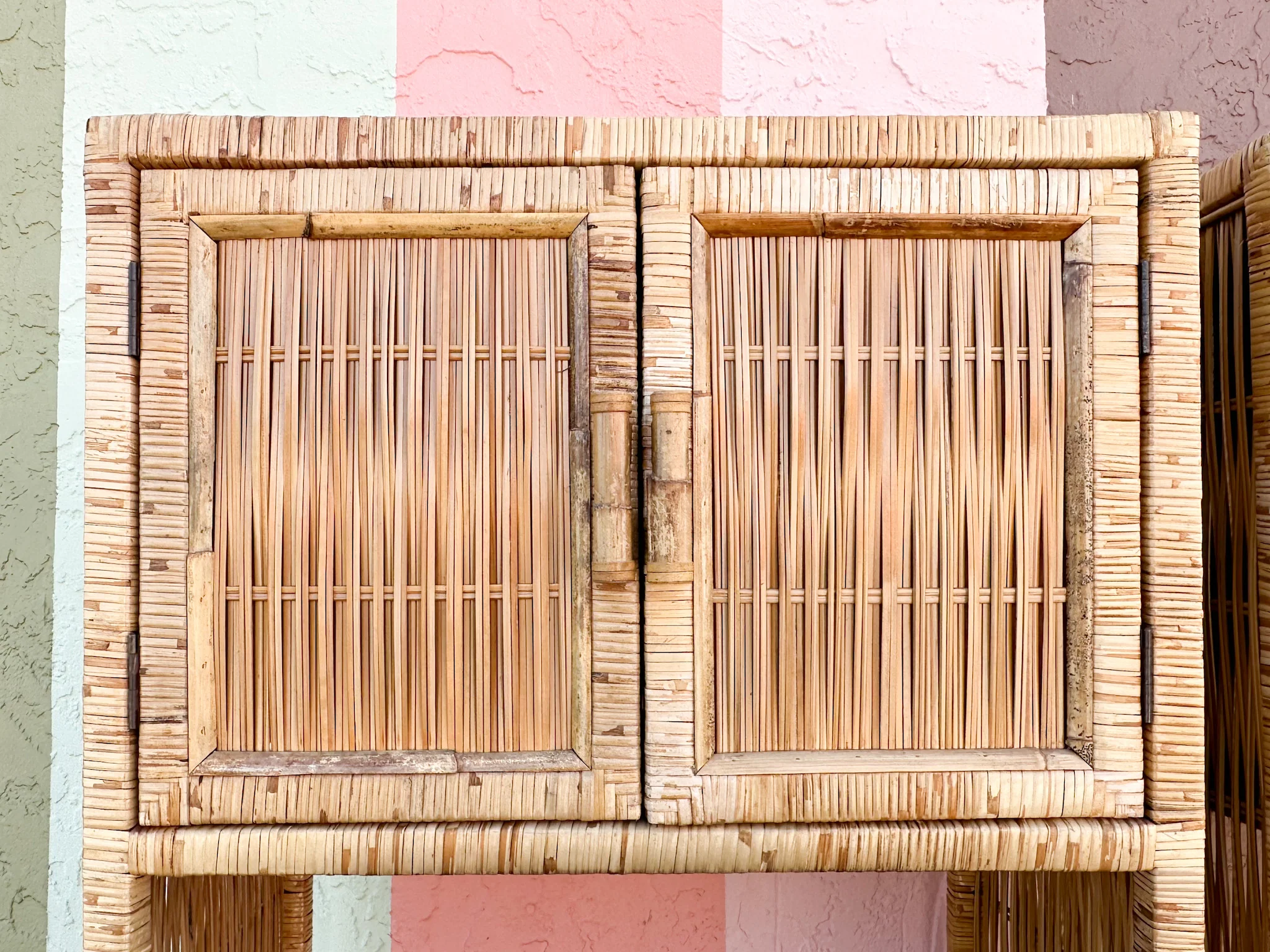 Pair of Island Style Rattan Wrapped Cabinets - Image 12