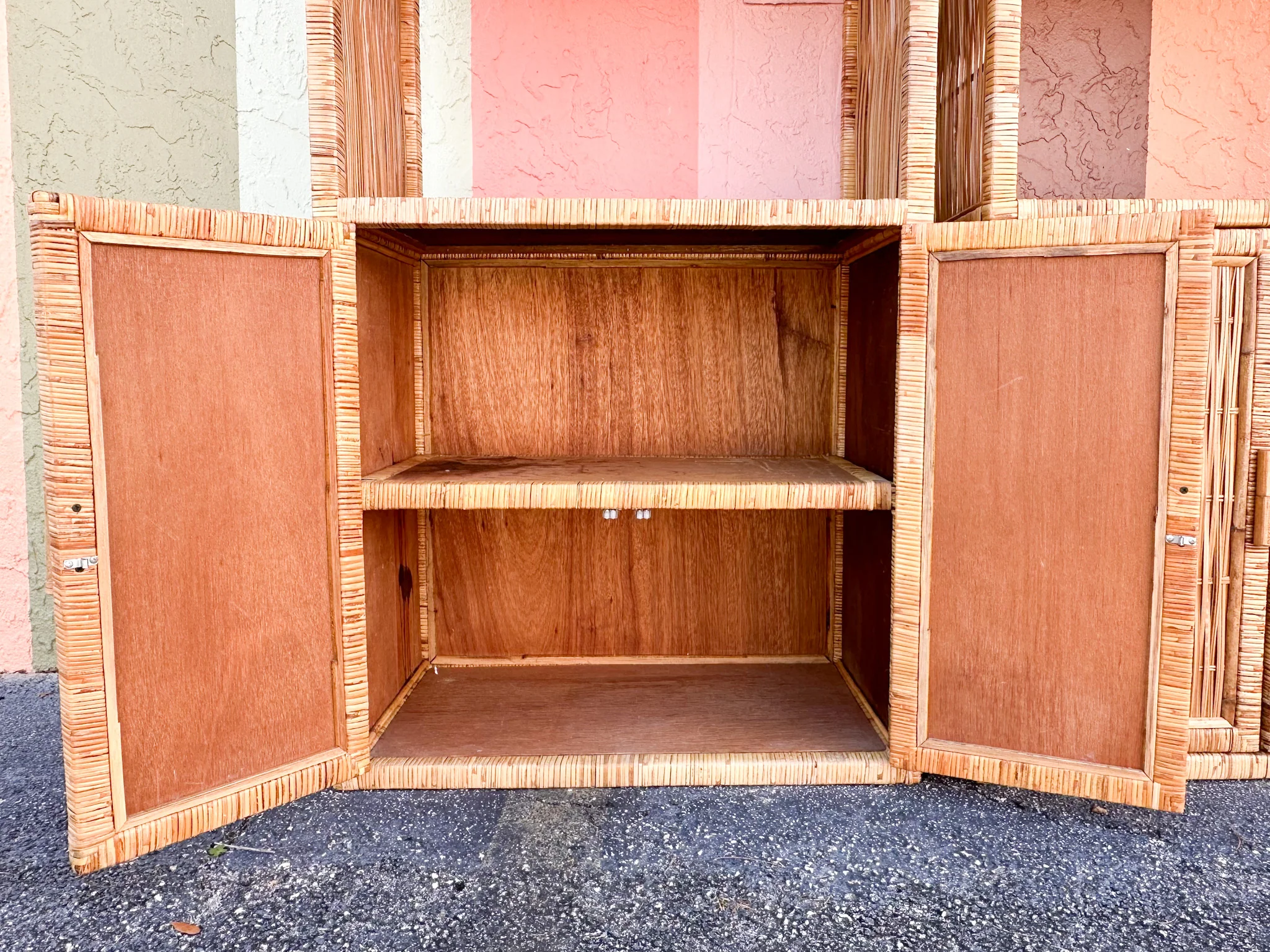 Pair of Island Style Rattan Wrapped Cabinets - Image 13