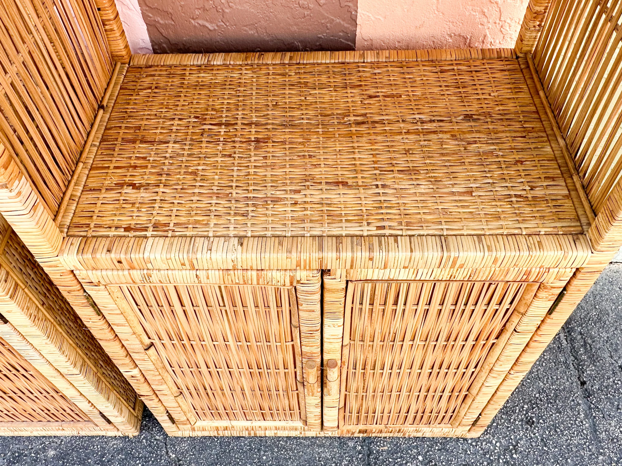 Pair of Island Style Rattan Wrapped Cabinets - Image 18