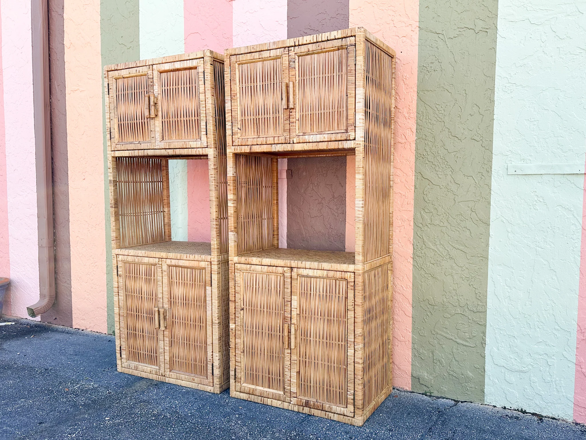 Pair of Island Style Rattan Wrapped Cabinets - Image 3