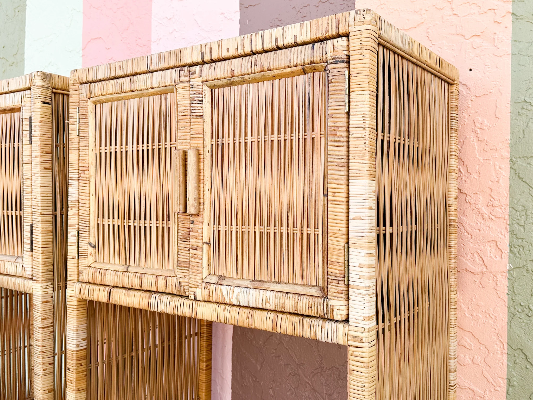 Pair of Island Style Rattan Wrapped Cabinets - Image 5